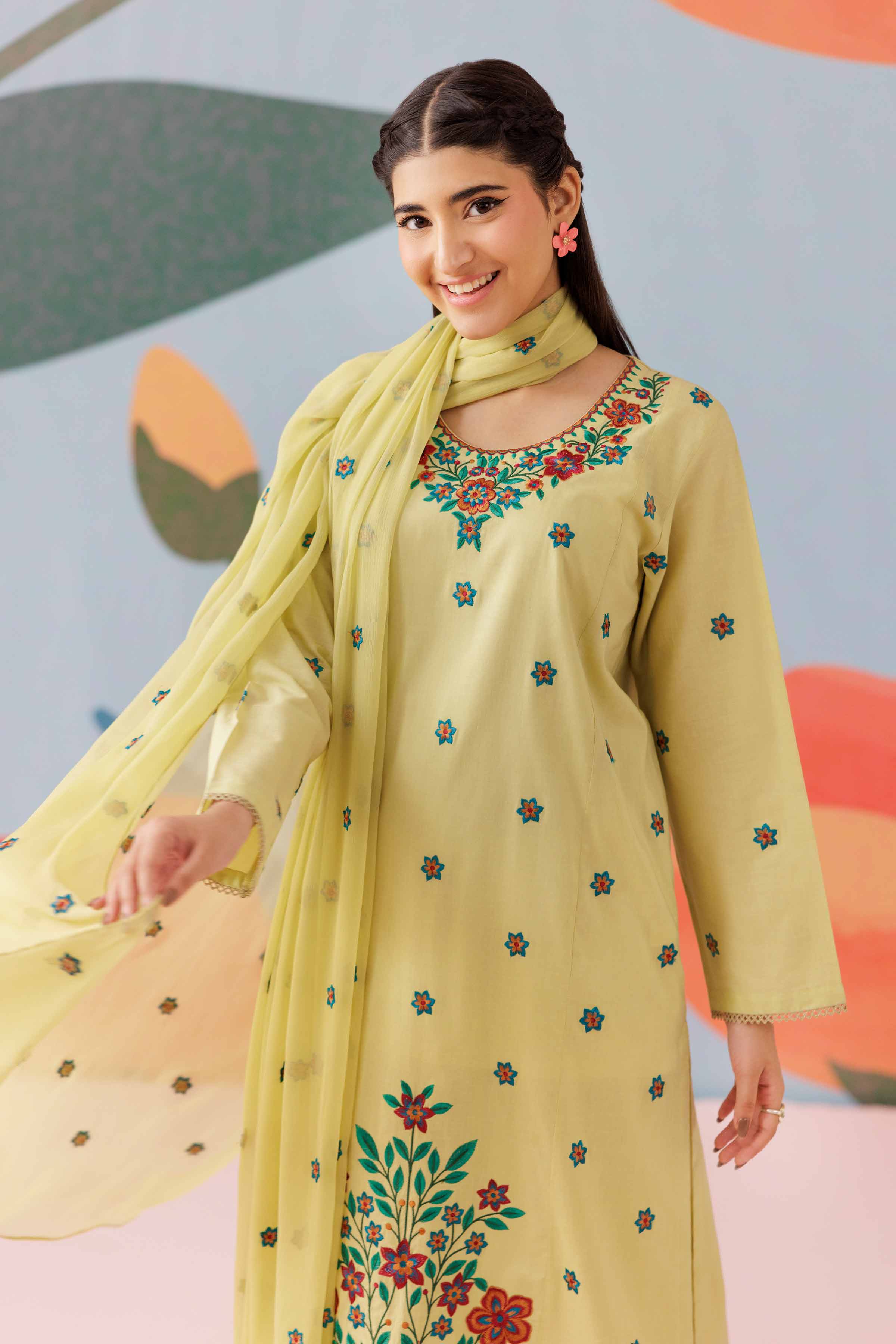 NishatUK - Green Embroidered Cambric 3-piece ready to wear Suit