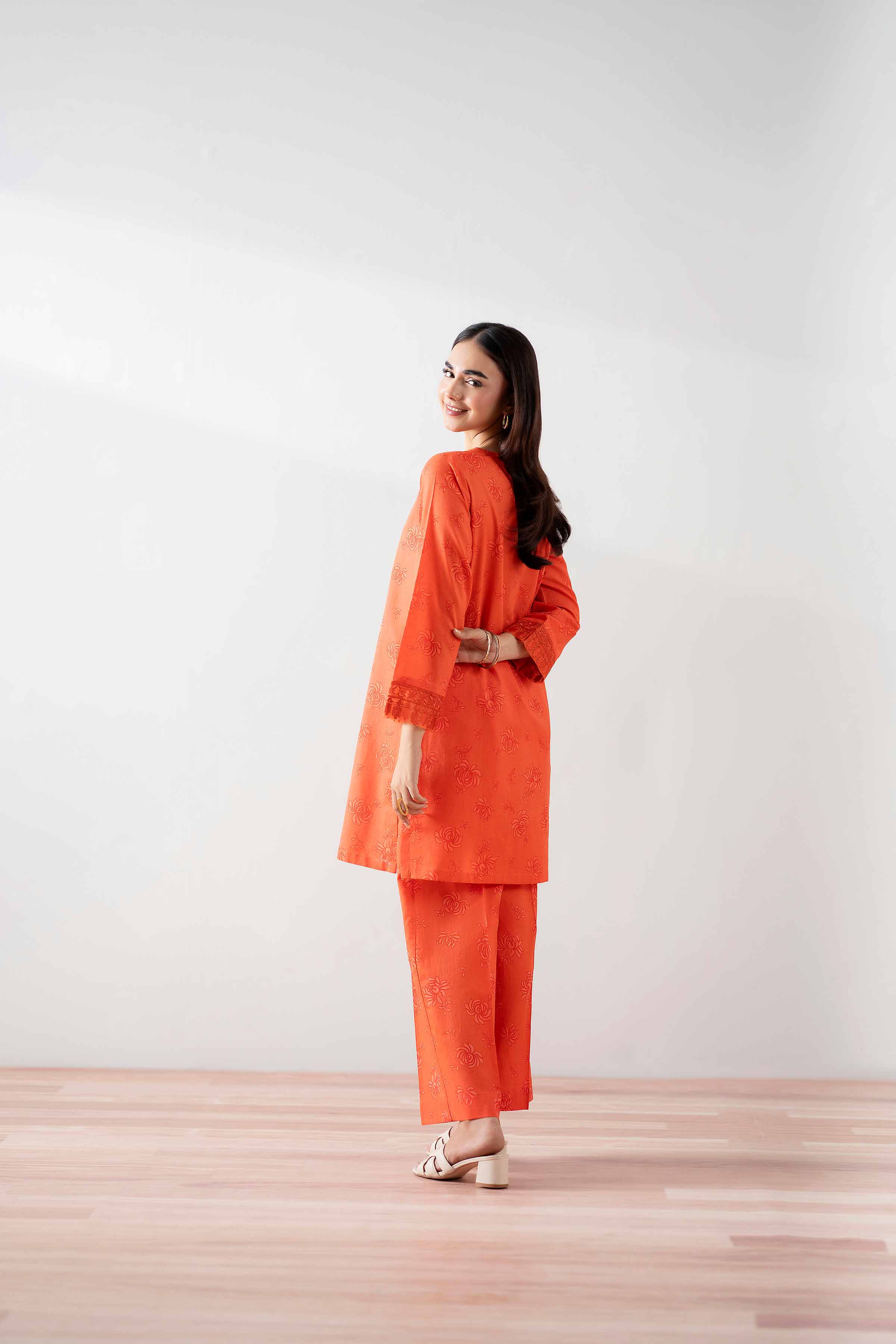 NishatUK - Orange Embroidered Cambric 2-piece ready to wear Dress