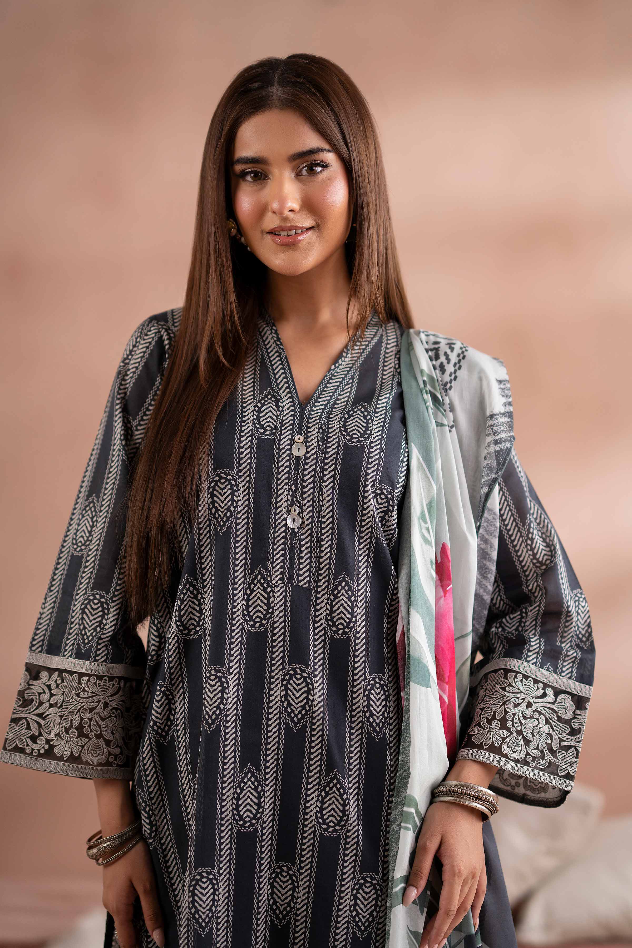 NishatUK - Black Embroidered Lawn 3-piece ready to wear Suit