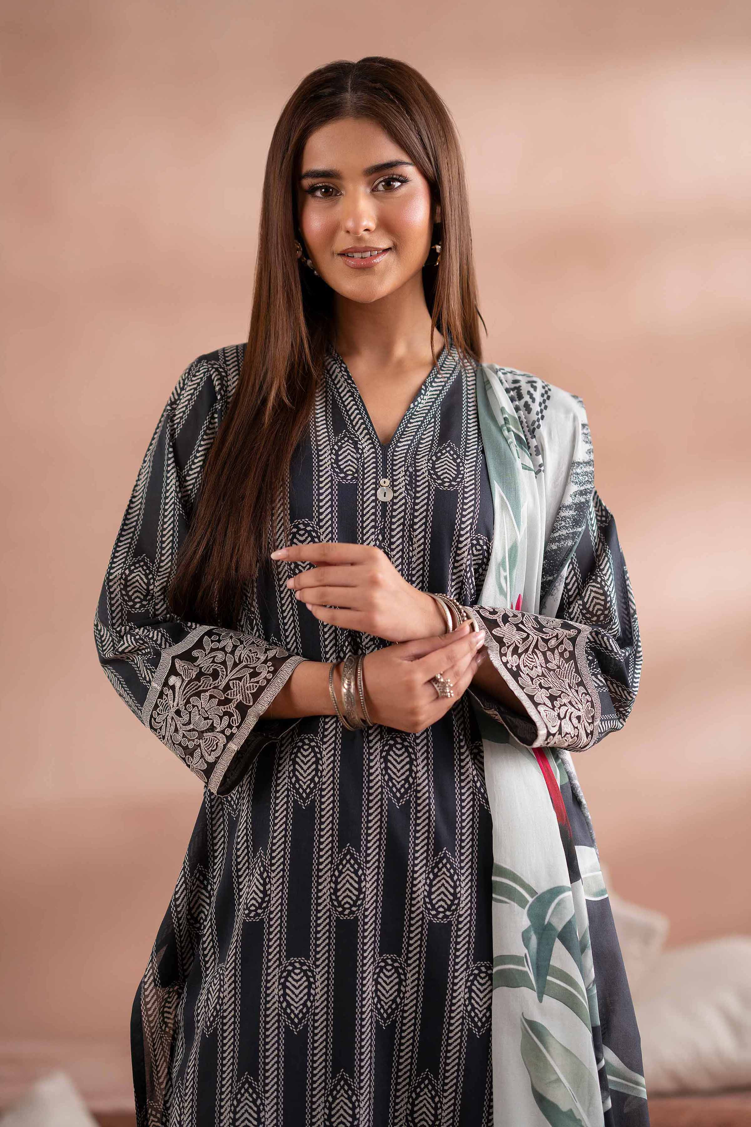 NishatUK - Black Embroidered Lawn 3-piece ready to wear Suit