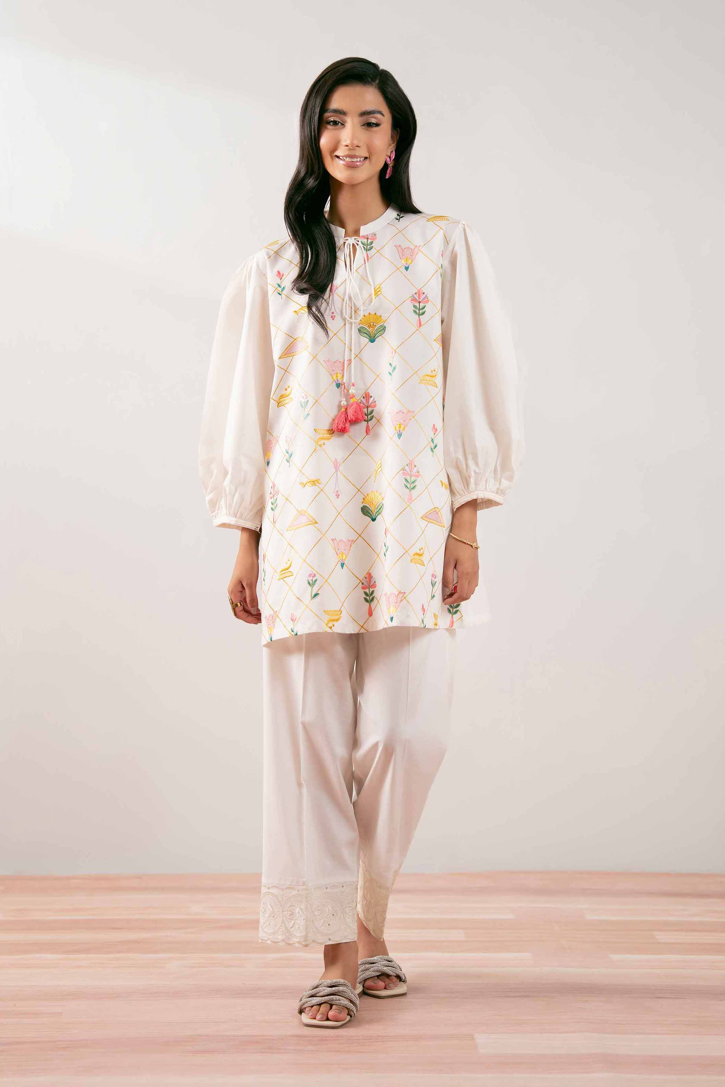 NishatUK - White Embroidered Cambric 1-piece ready to wear Tunic