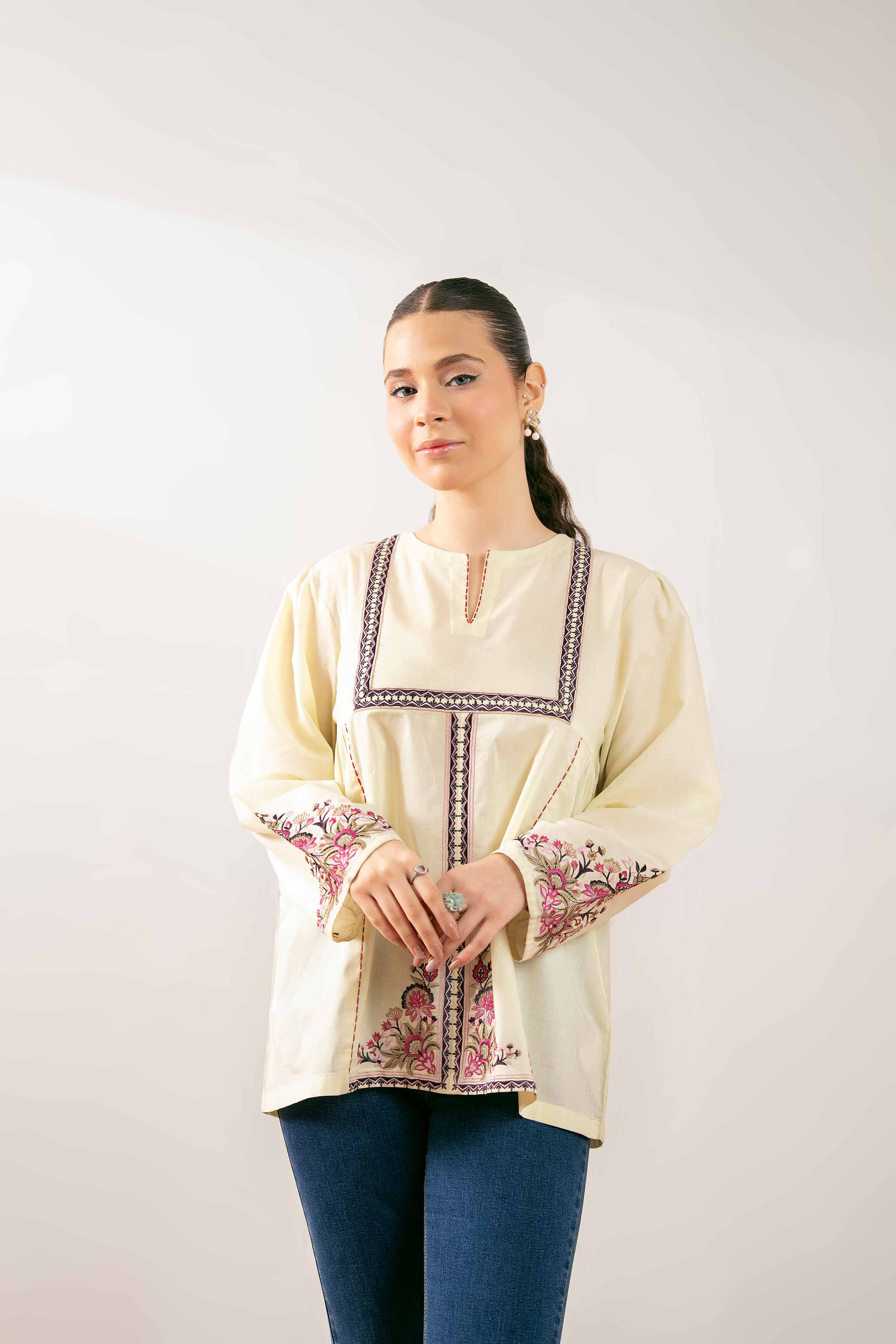 NishatUK - Yellow Embroidered Cambric 1-piece ready to wear Tunic