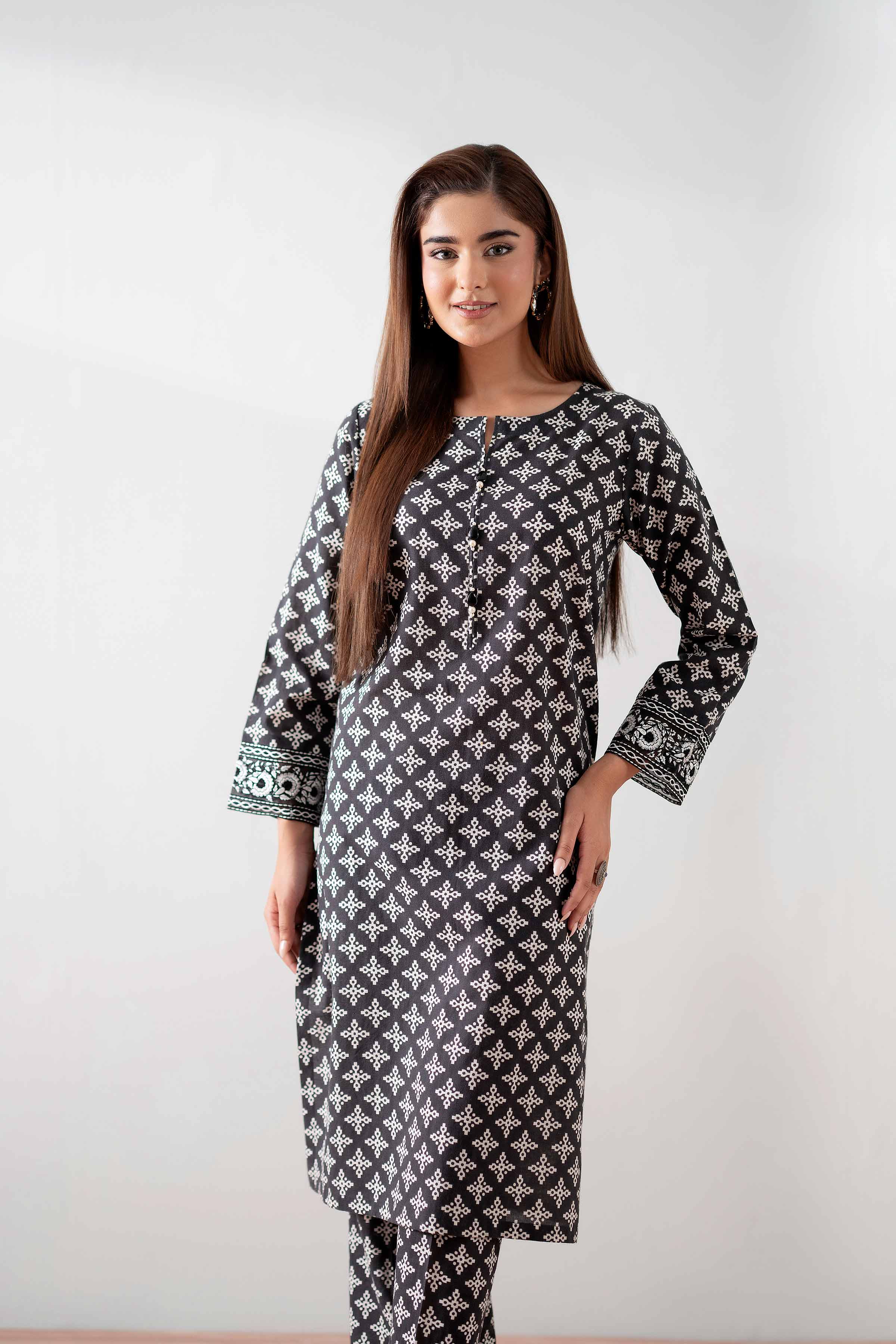 NishatUK - Black Embroidered Cambric 2-piece ready to wear Dress