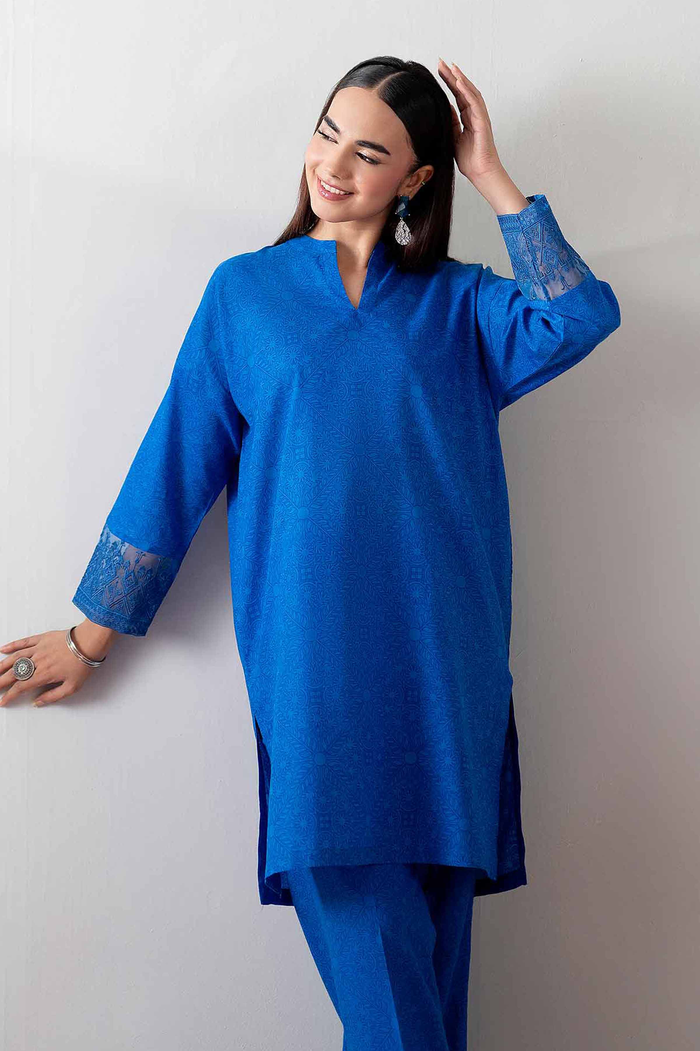 NishatUK - Blue Embroidered Cambric 2-piece ready to wear Dress