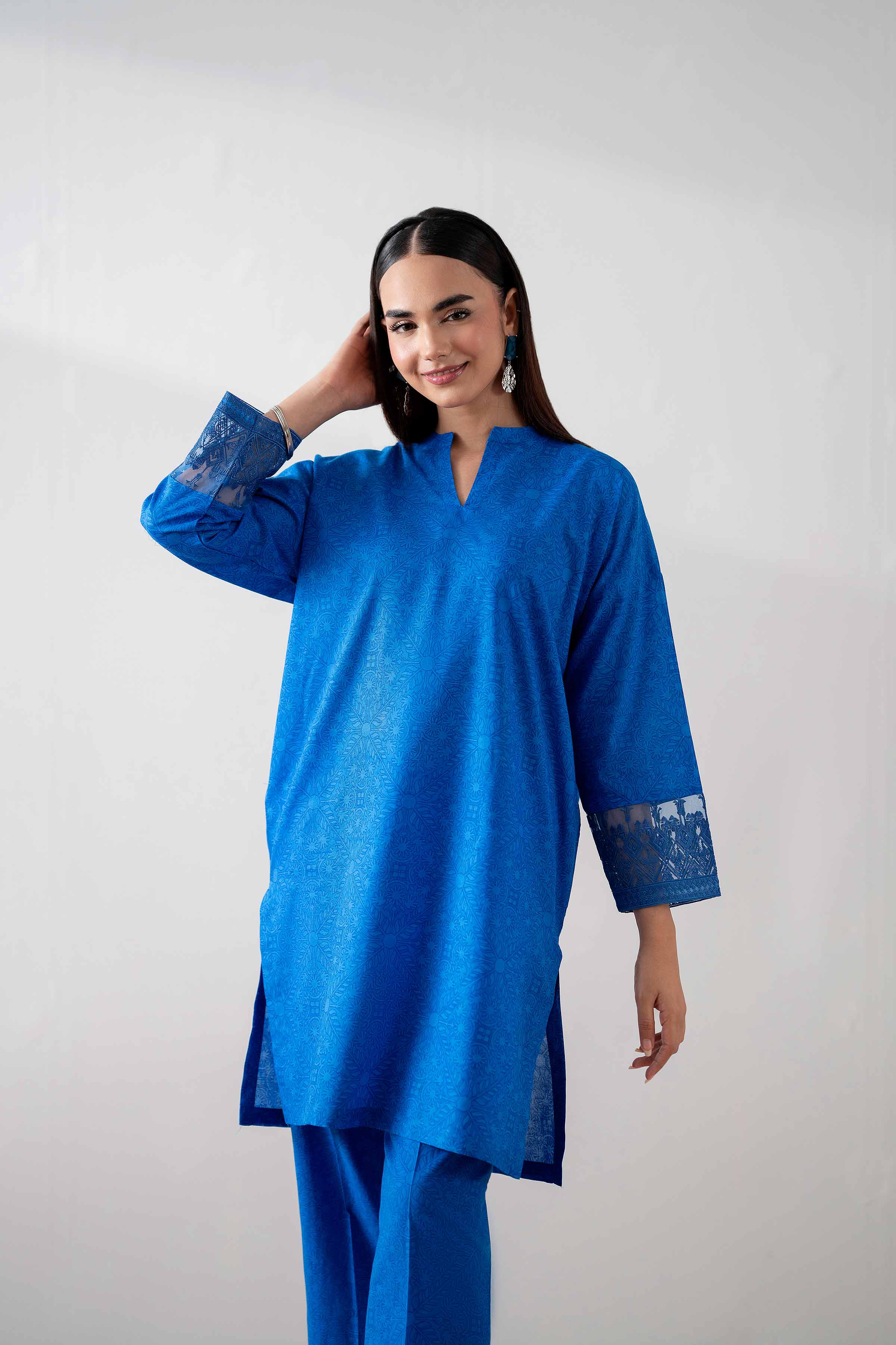 NishatUK - Blue Embroidered Cambric 2-piece ready to wear Dress