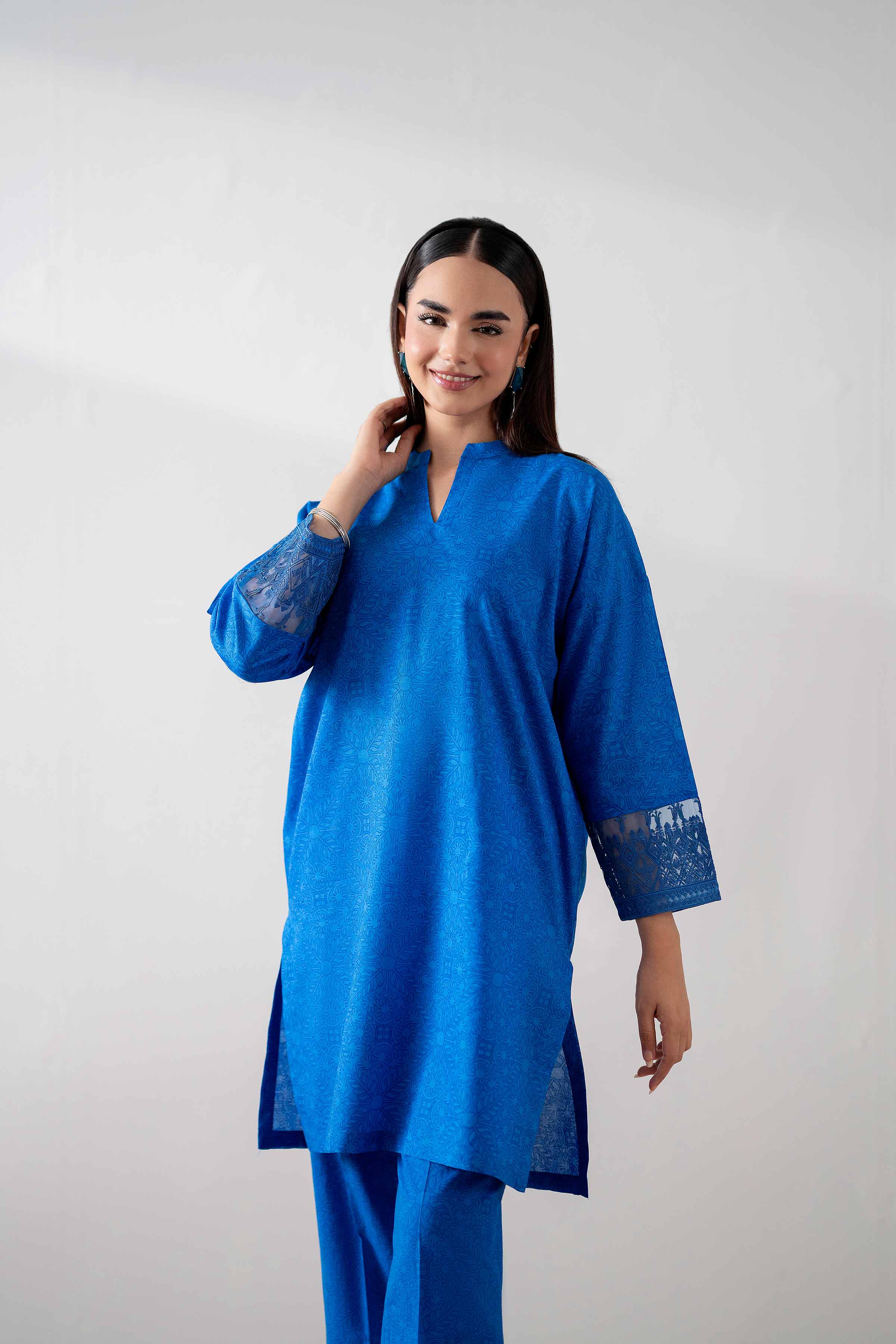 NishatUK - Blue Embroidered Cambric 2-piece ready to wear Dress