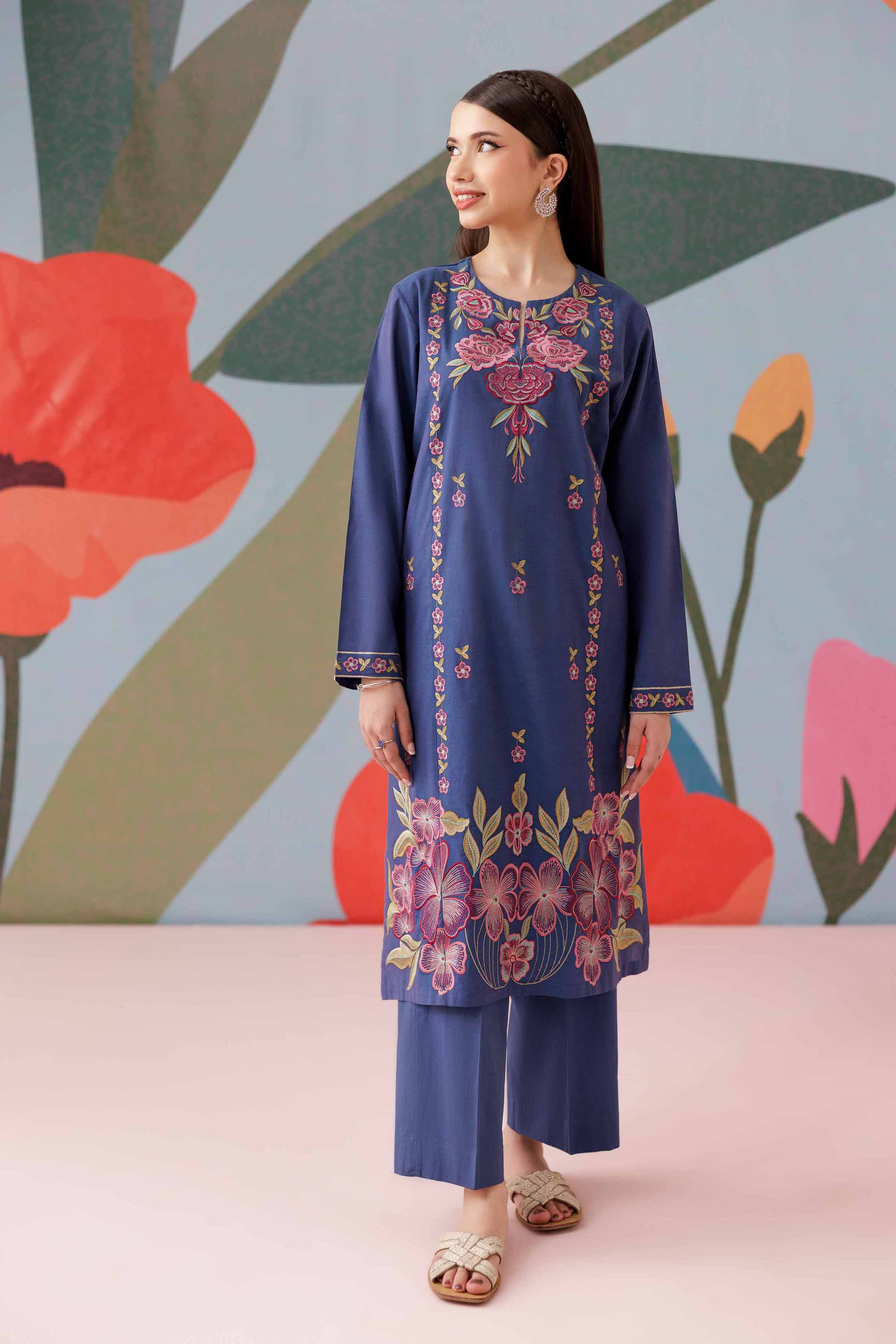 NishatUK - Blue Embroidered Yarn Dyed 2-piece ready to wear Dress