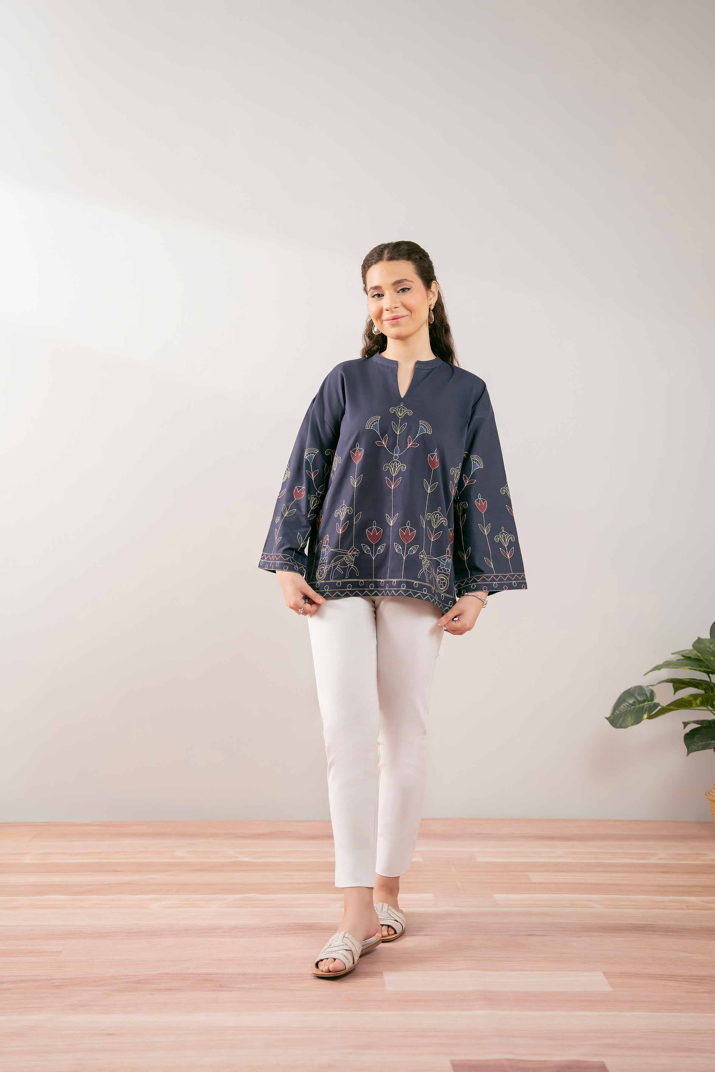 NishatUK - Blue Embroidered Cambric 1-piece ready to wear Tunic