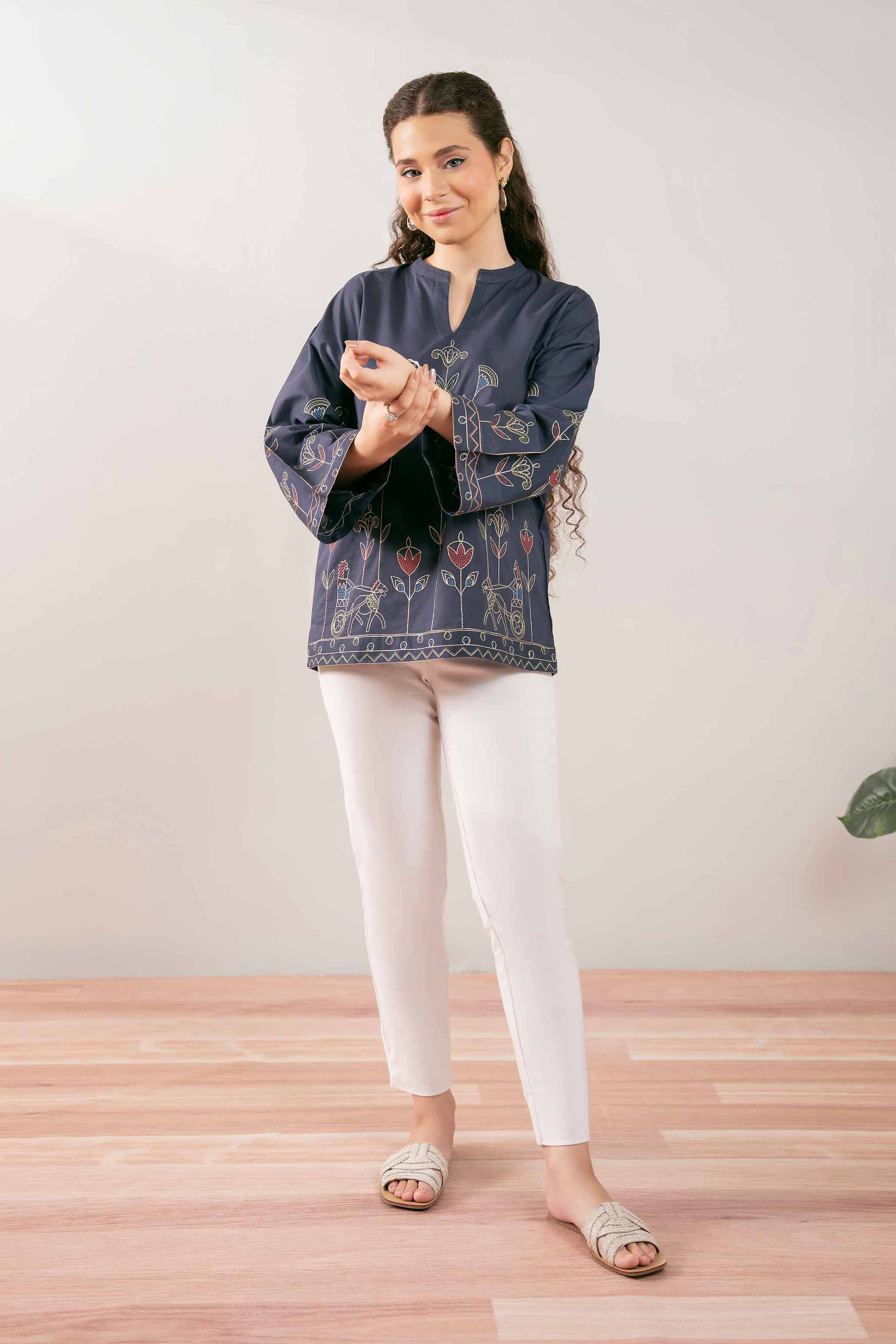 NishatUK - Blue Embroidered Cambric 1-piece ready to wear Tunic