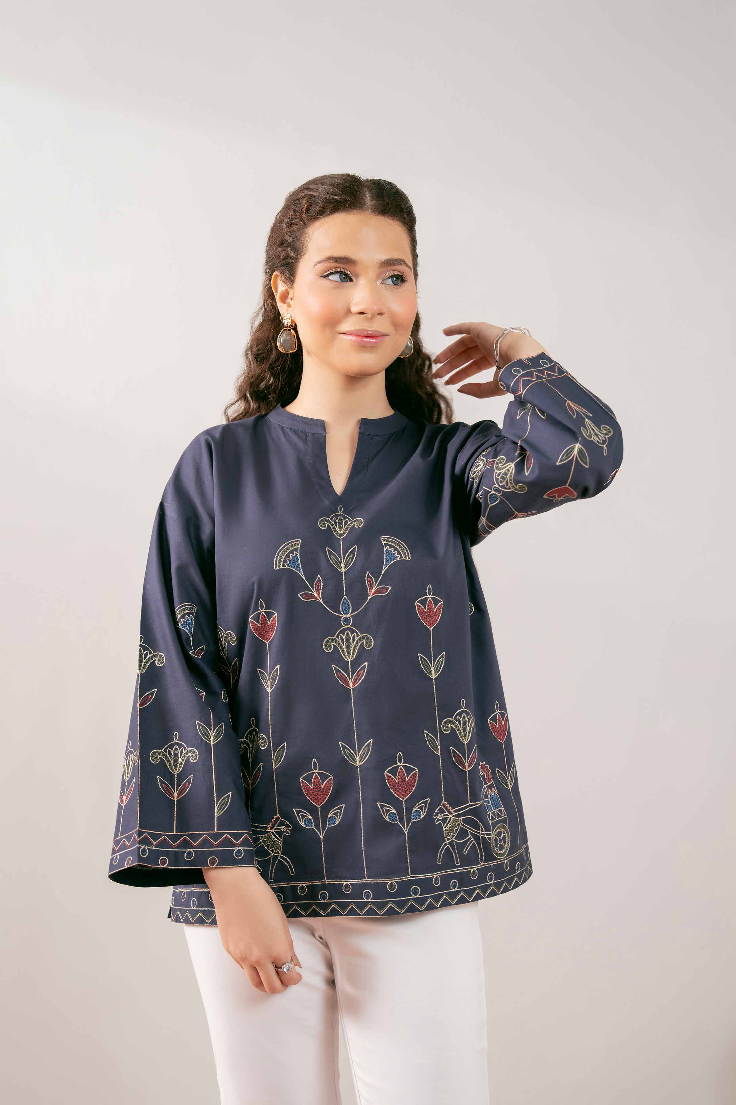 NishatUK - Blue Embroidered Cambric 1-piece ready to wear Tunic
