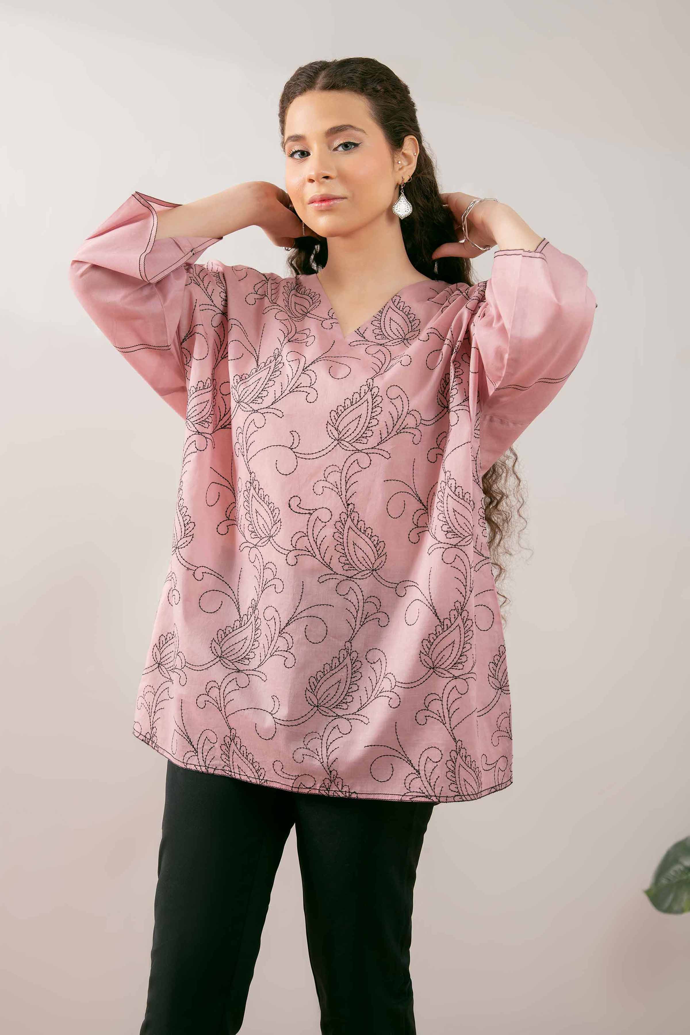 NishatUK - Pink Embroidered Cambric 1-piece ready to wear Tunic