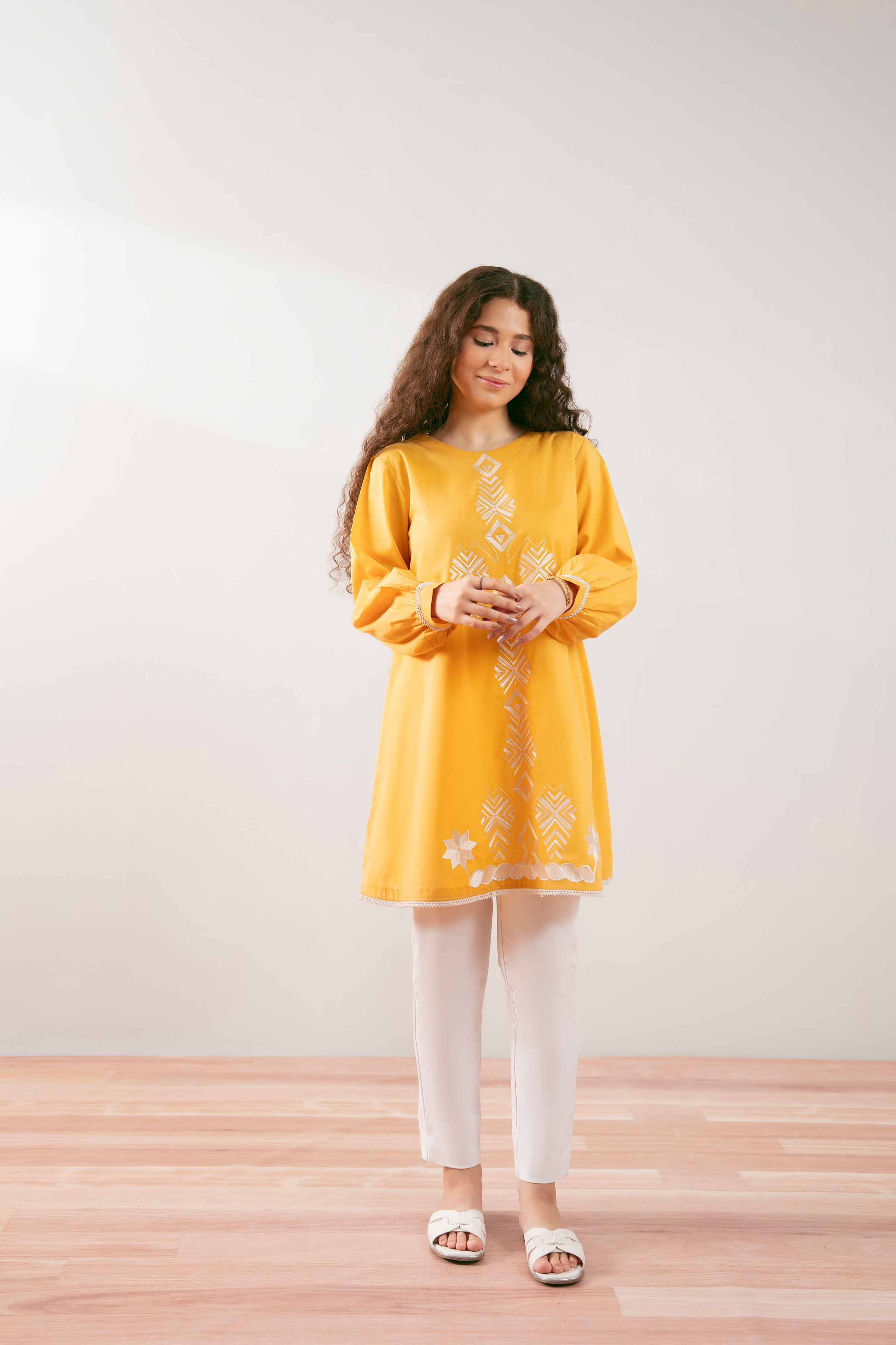 NishatUK - Yellow Embroidered Cambric 1-piece ready to wear Tunic
