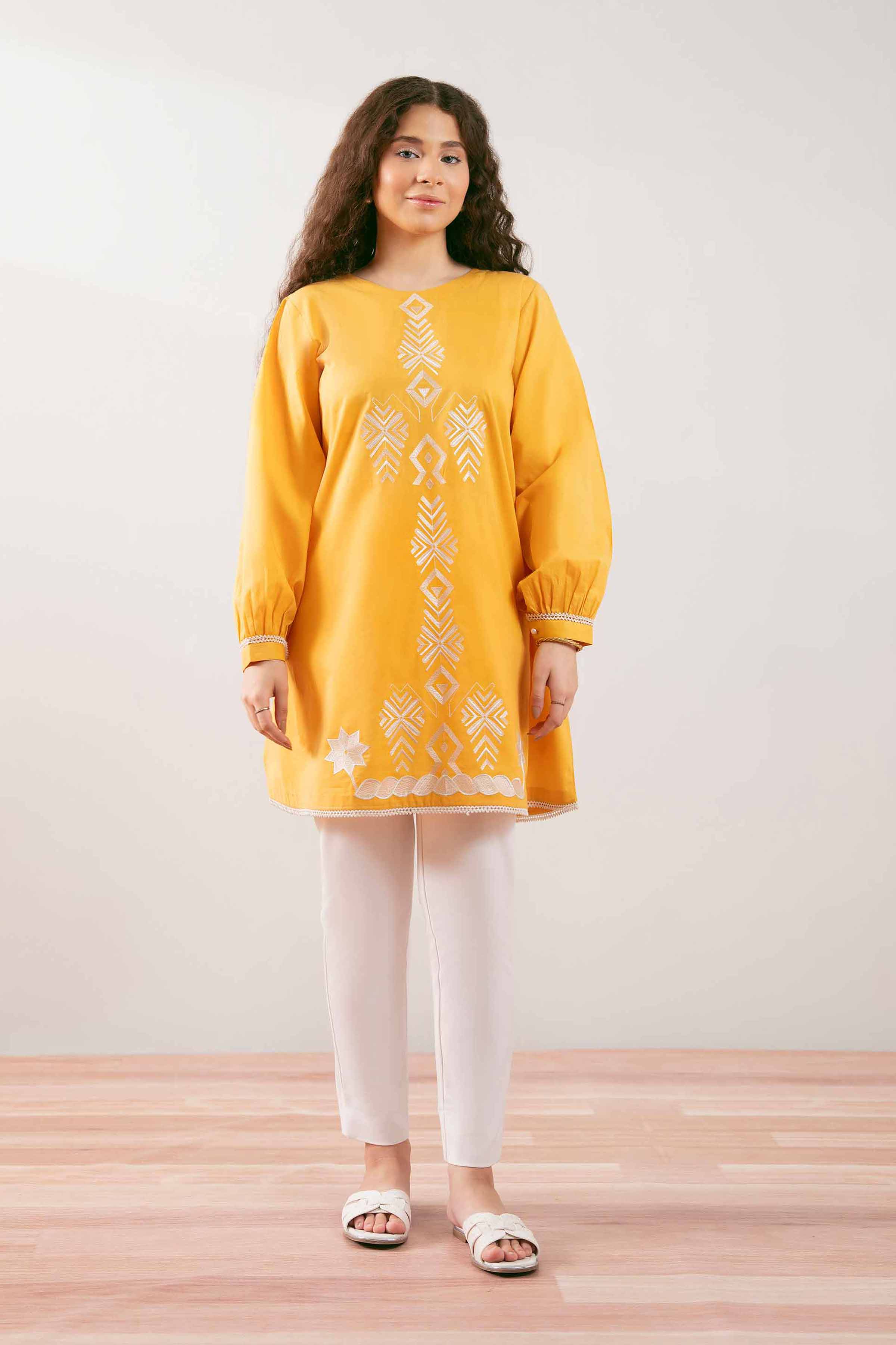 NishatUK - Yellow Embroidered Cambric 1-piece ready to wear Tunic