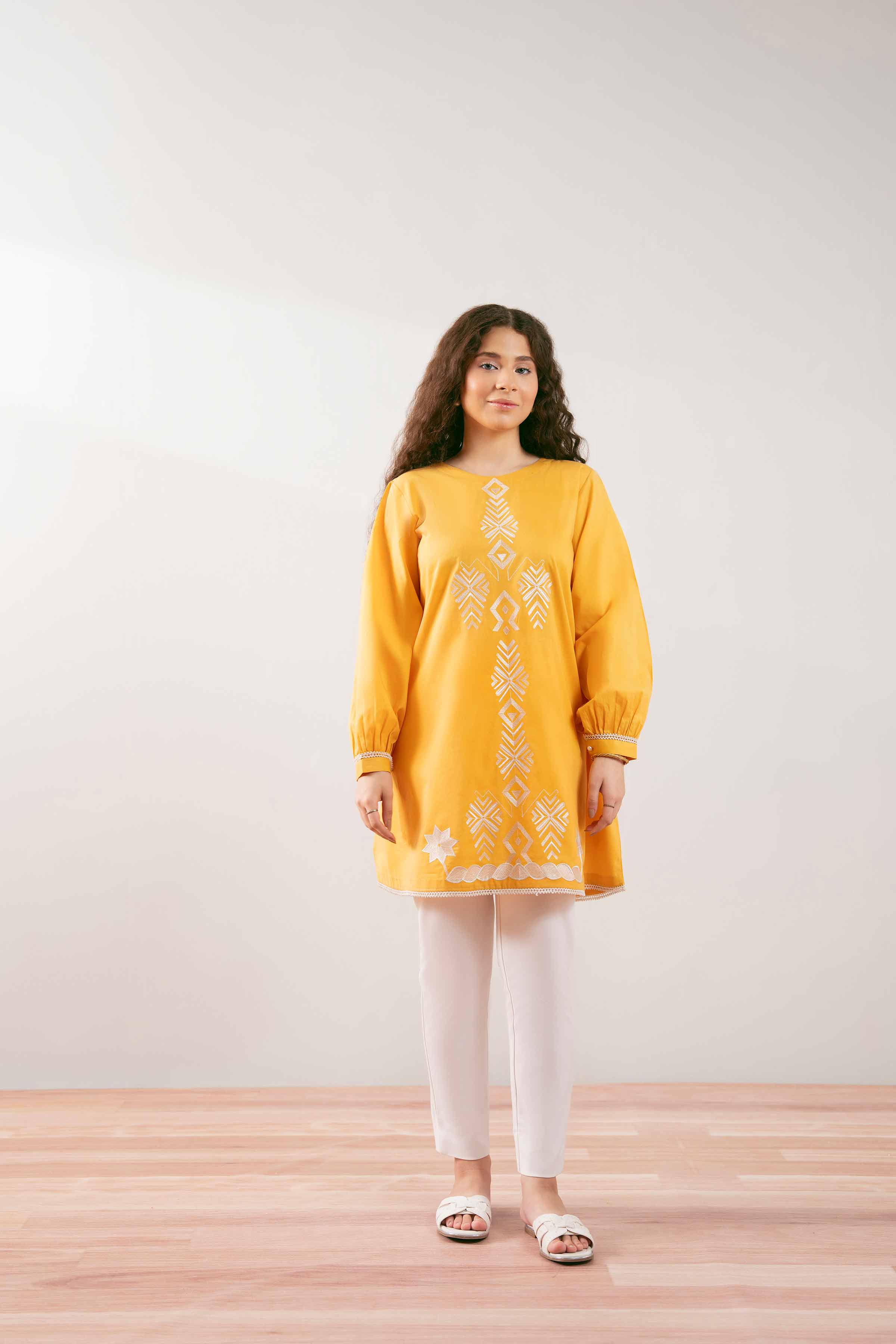 NishatUK - Yellow Embroidered Cambric 1-piece ready to wear Tunic