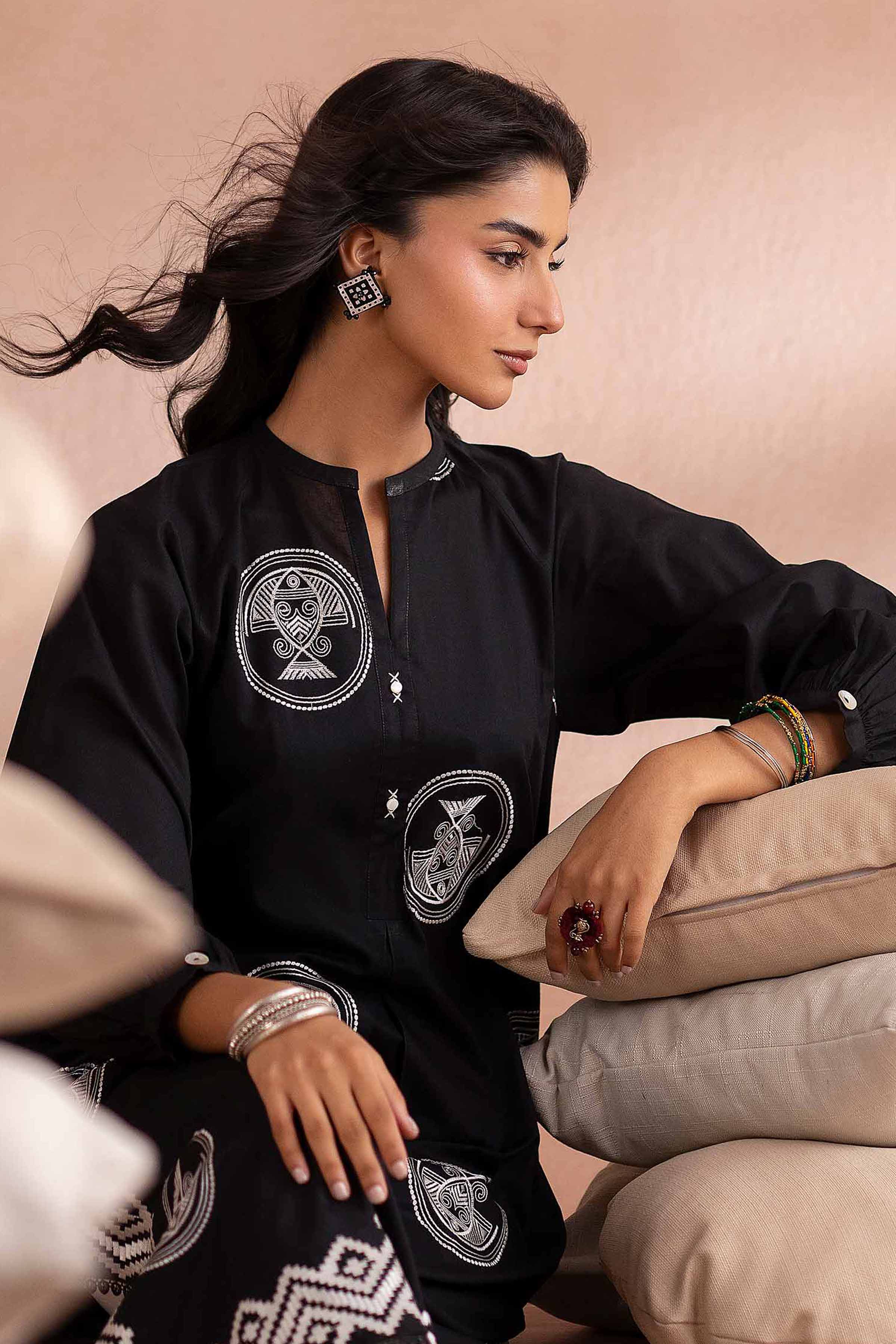 NishatUK - Black Embroidered Lawn 1-piece ready to wear Shirt