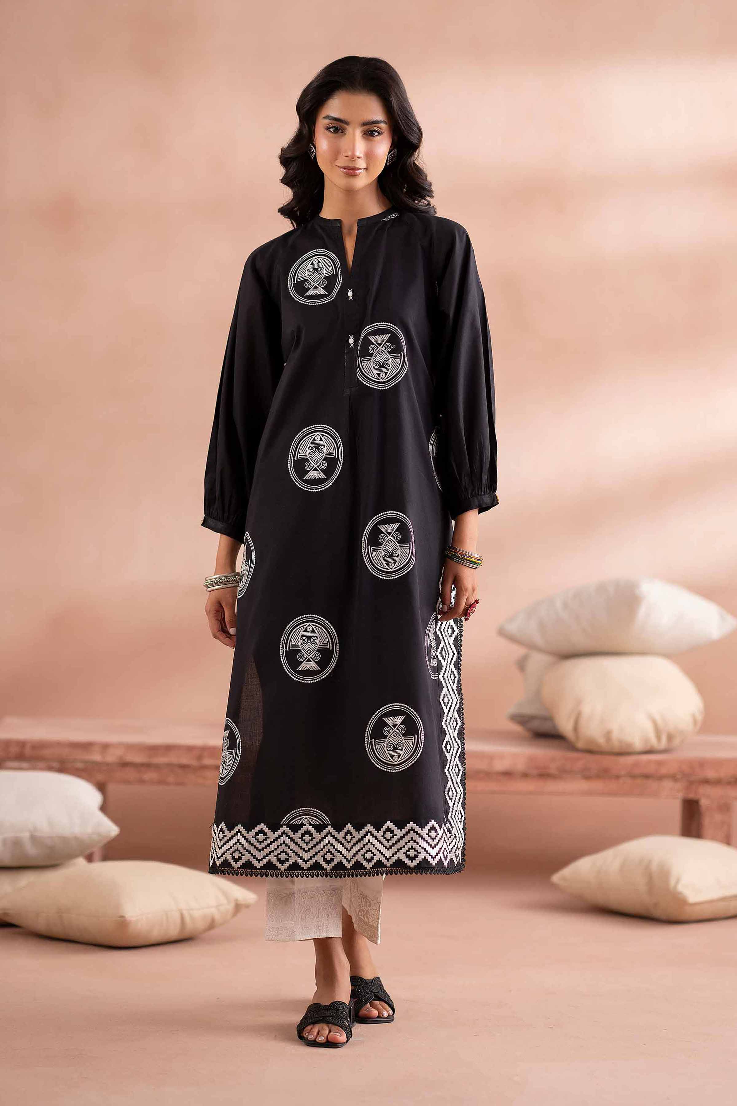NishatUK - Black Embroidered Lawn 1-piece ready to wear Shirt