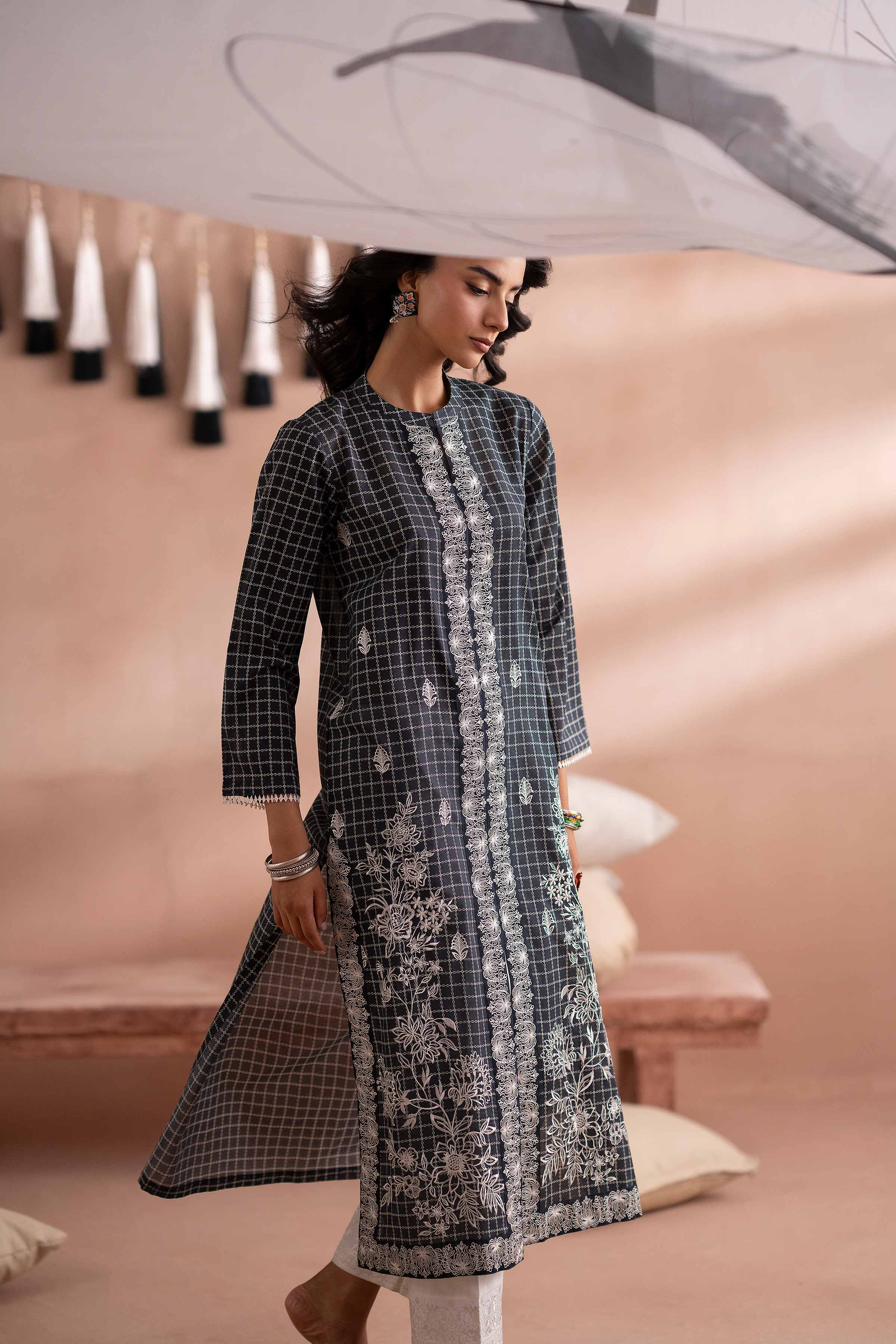 NishatUK - Black Embroidered Lawn 2-piece ready to wear Dress