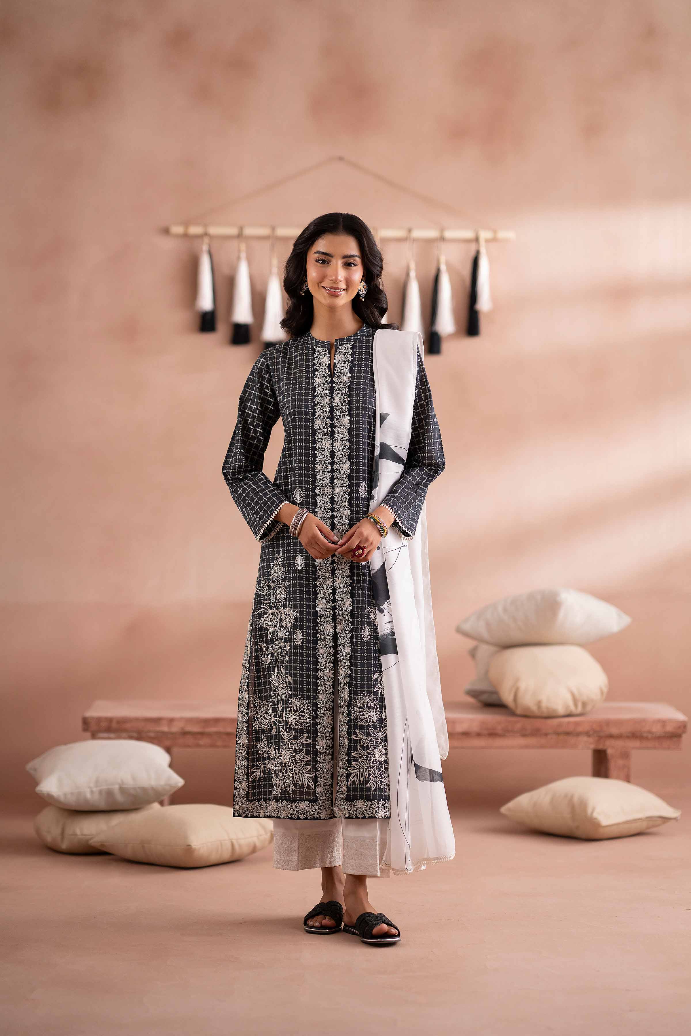 NishatUK - Black Embroidered Lawn 2-piece ready to wear Dress