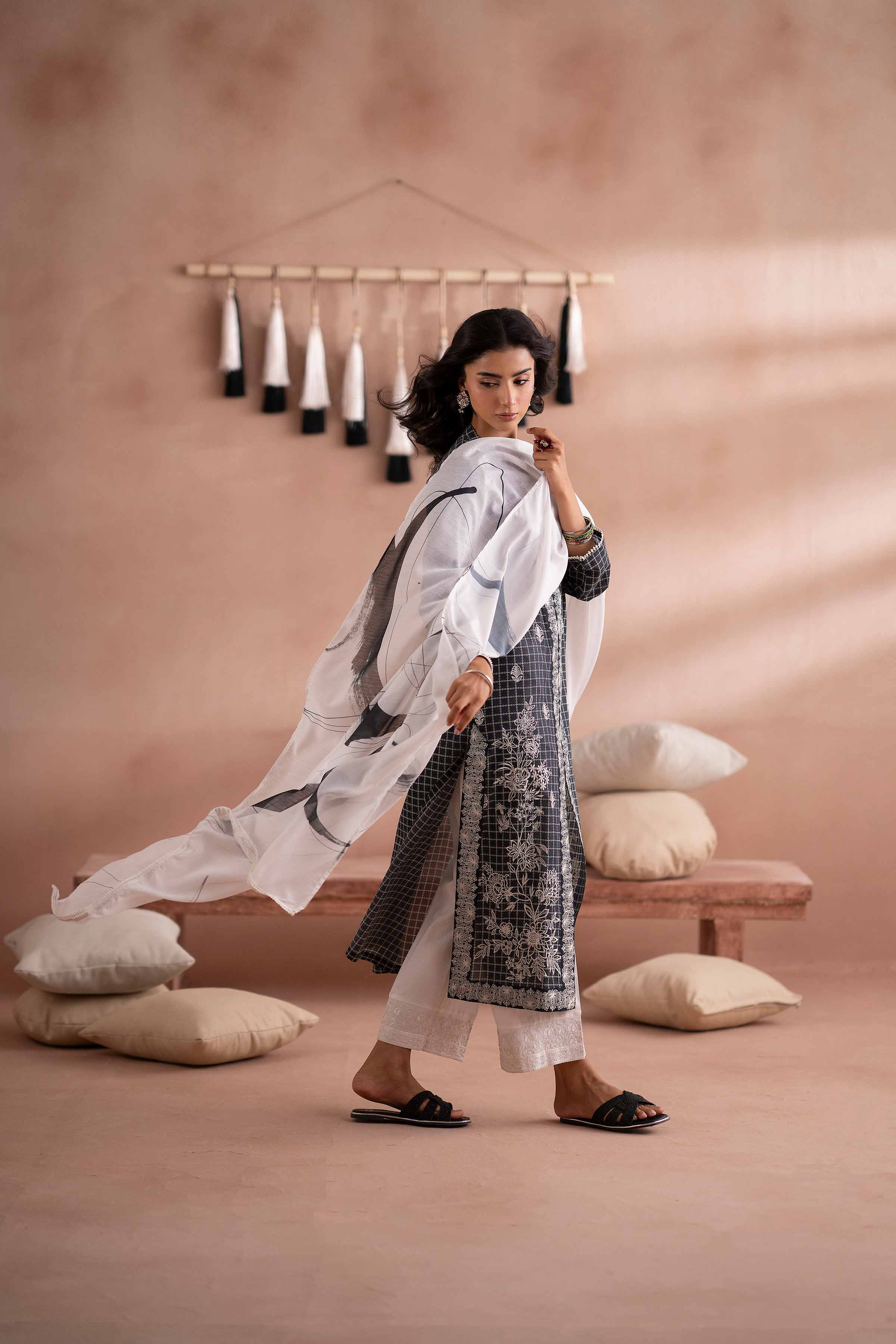 NishatUK - Black Embroidered Lawn 2-piece ready to wear Dress