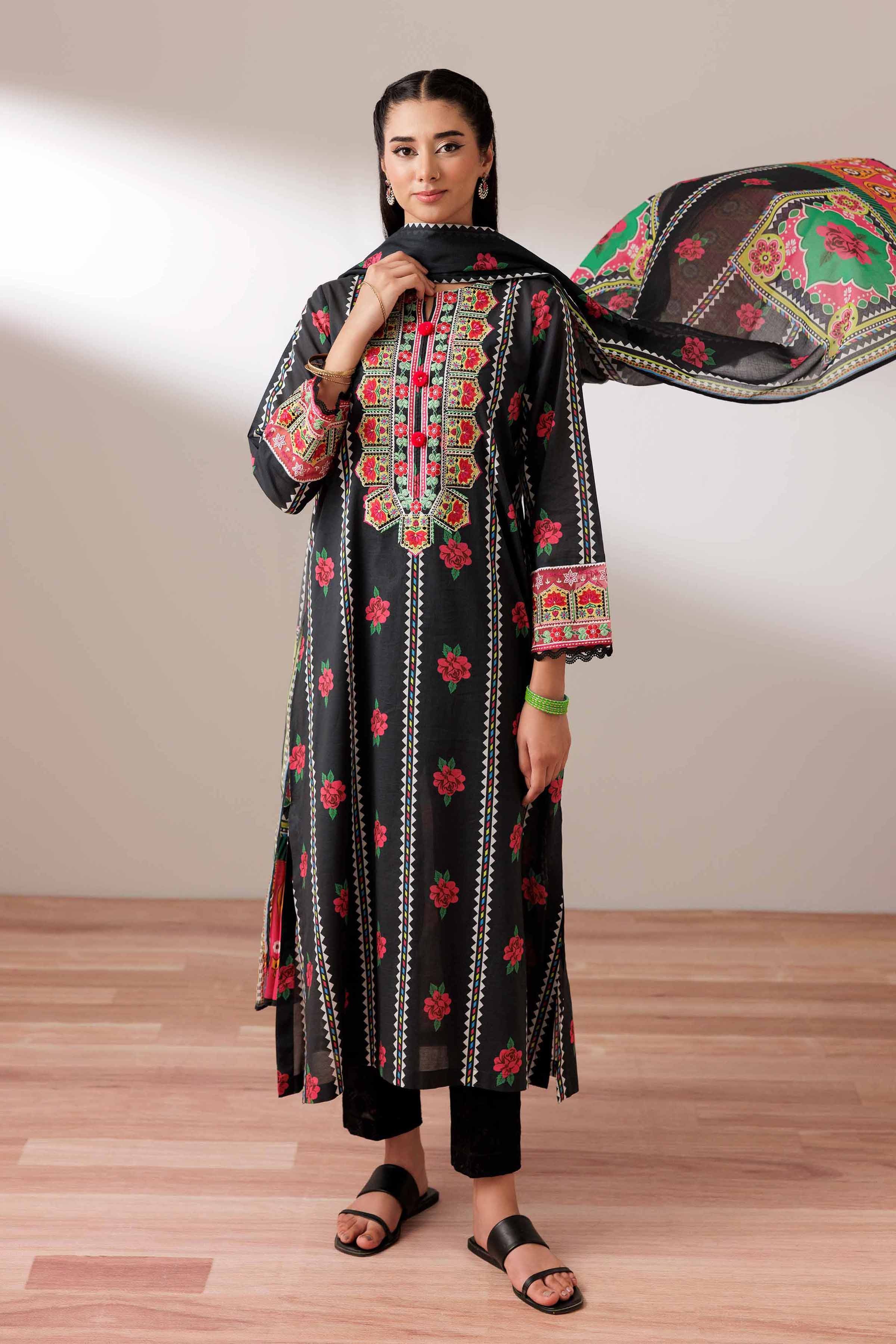 NishatUK - Black Embroidered Lawn 2-piece ready to wear Dress