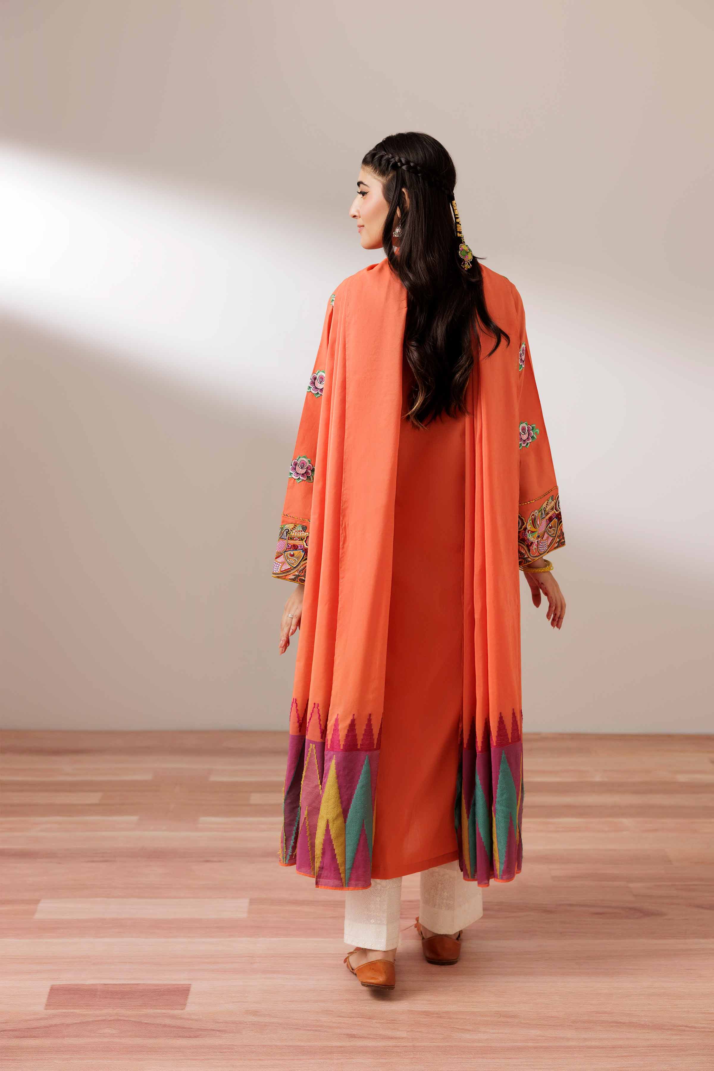 NishatUK - Orange Embroidered Cambric 2-piece ready to wear Dress