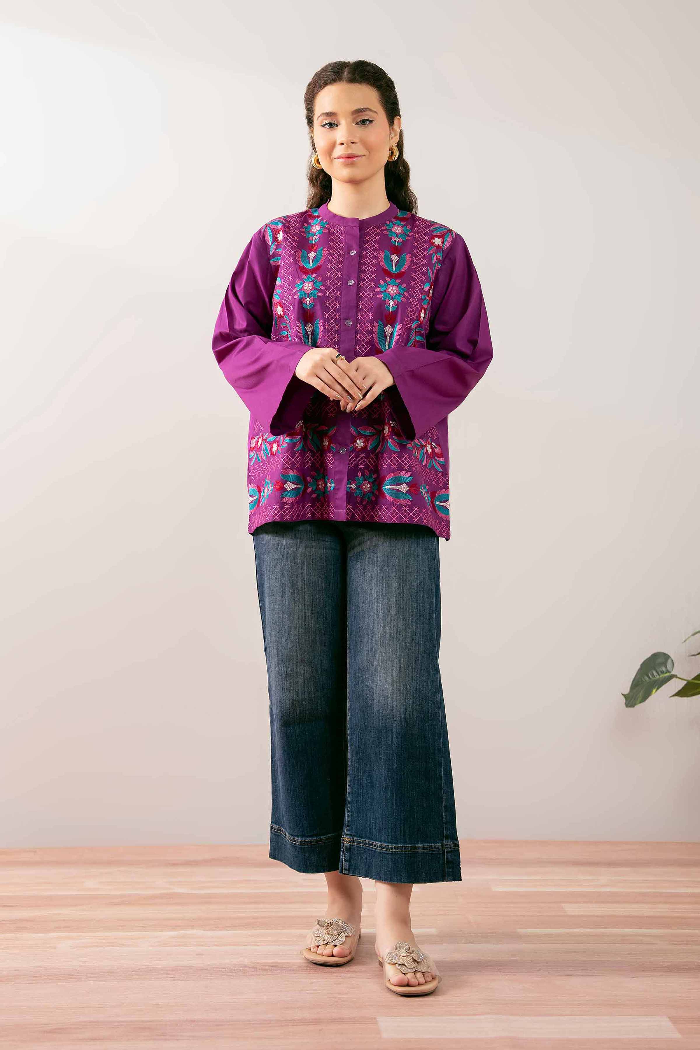 NishatUK - Purple Embroidered Cambric 1-piece ready to wear Tunic