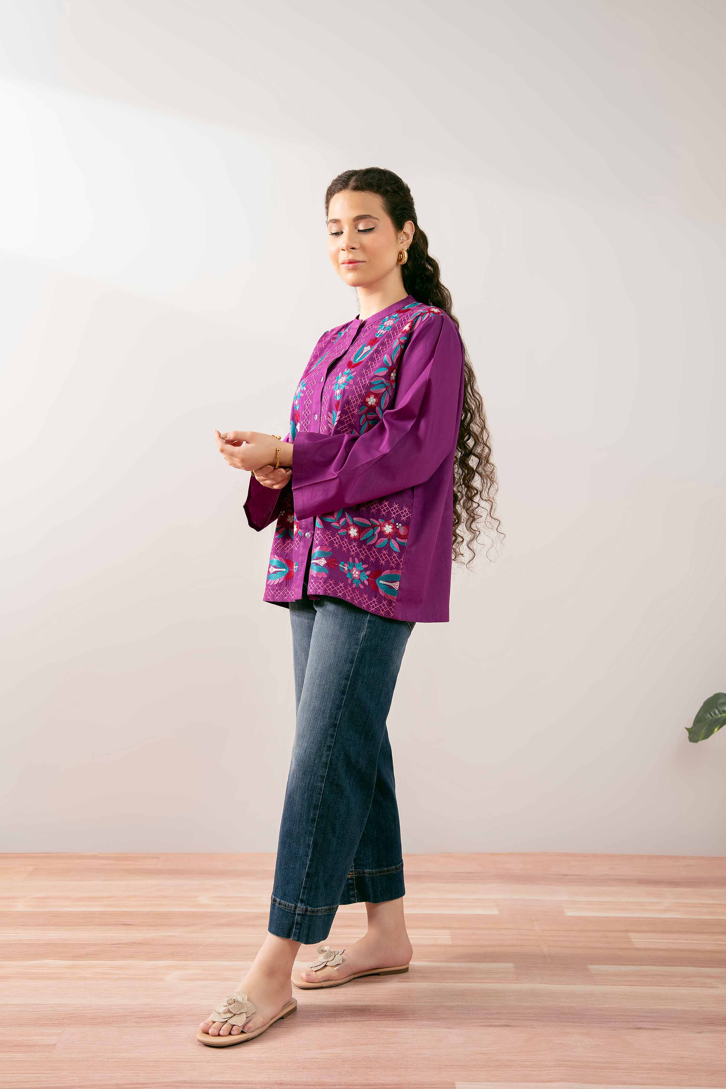 NishatUK - Purple Embroidered Cambric 1-piece ready to wear Tunic