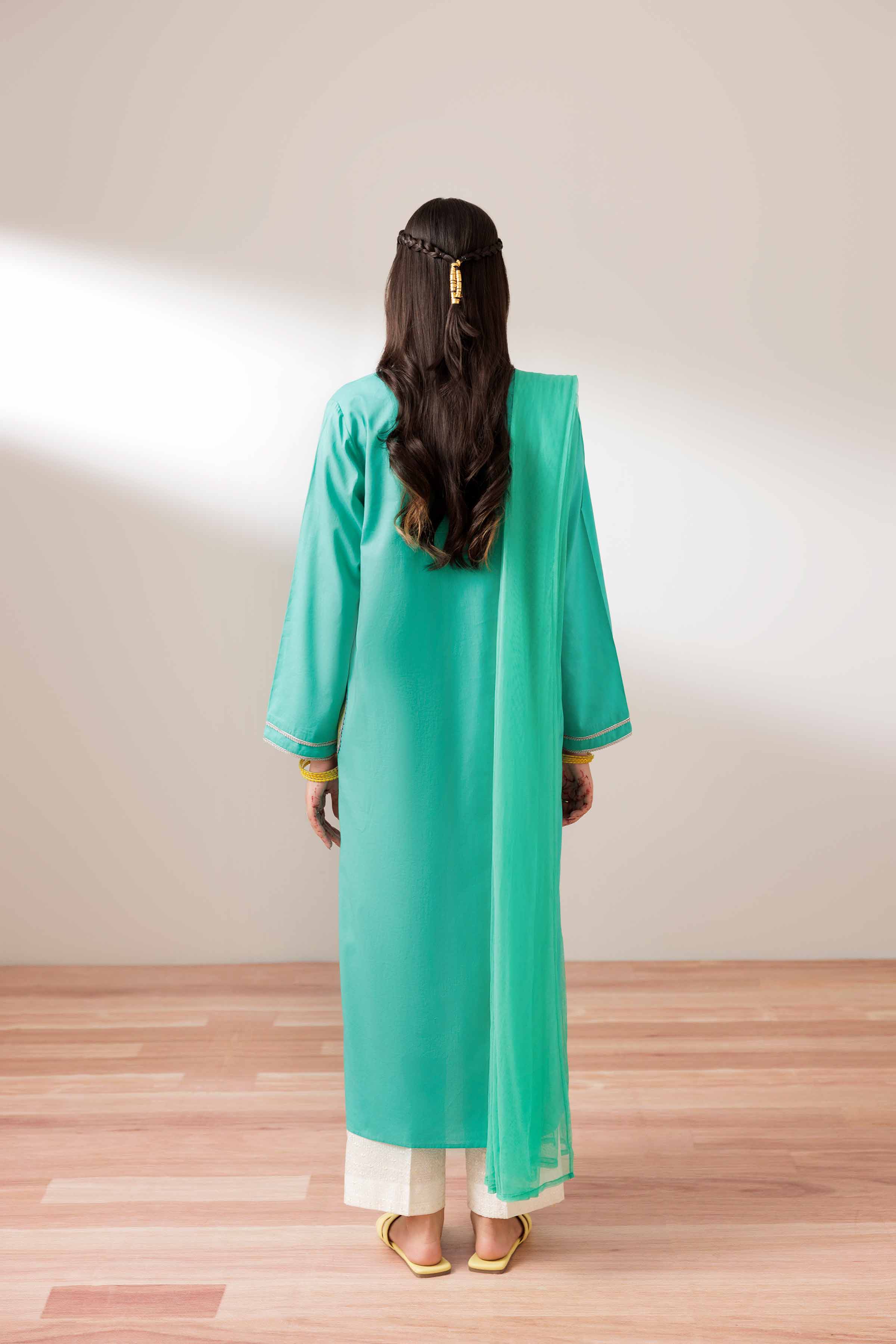 NishatUK - Sea Green Embroidered Cambric 2-piece ready to wear Dress