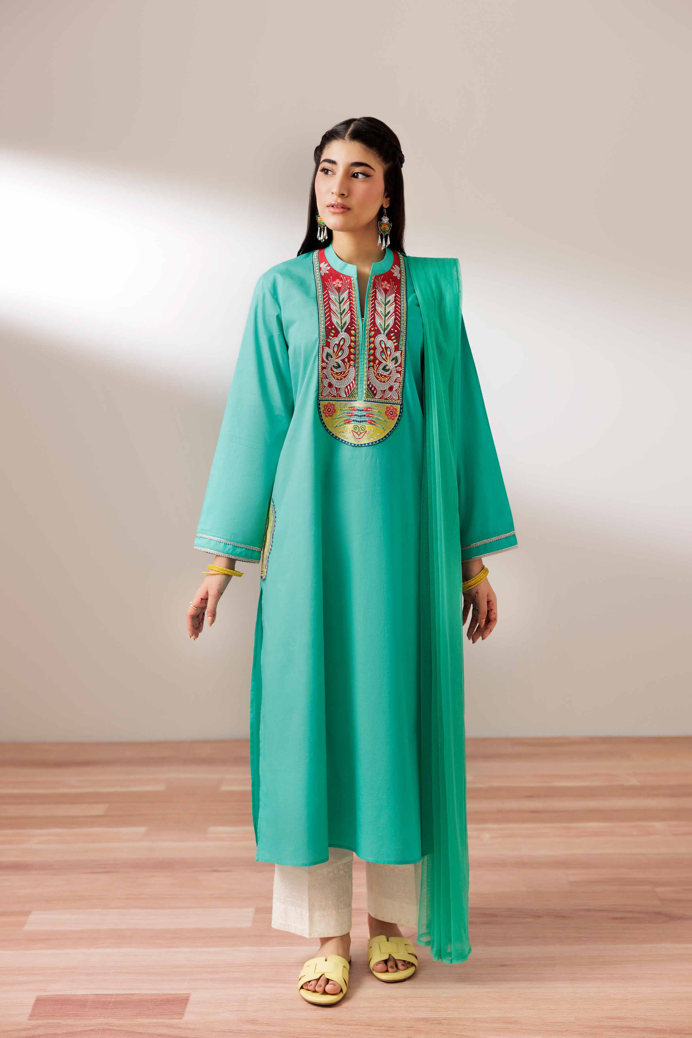 NishatUK - Sea Green Embroidered Cambric 2-piece ready to wear Dress