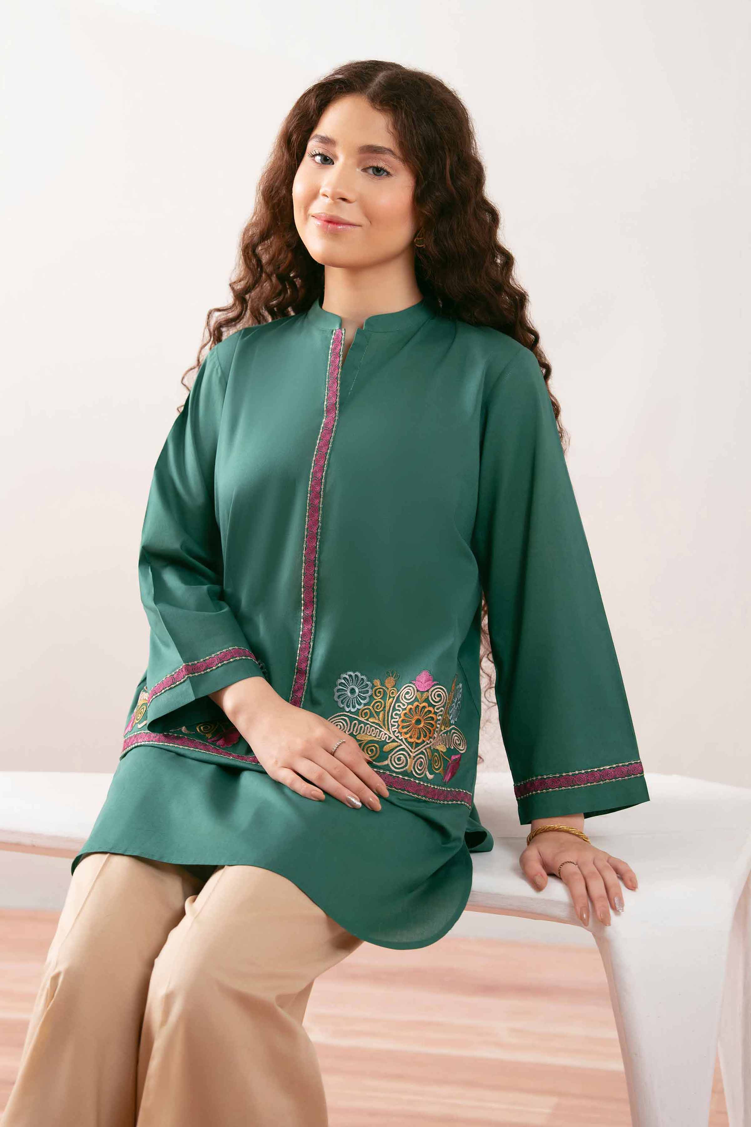 NishatUK - Green Embroidered Cambric 1-piece ready to wear Tunic