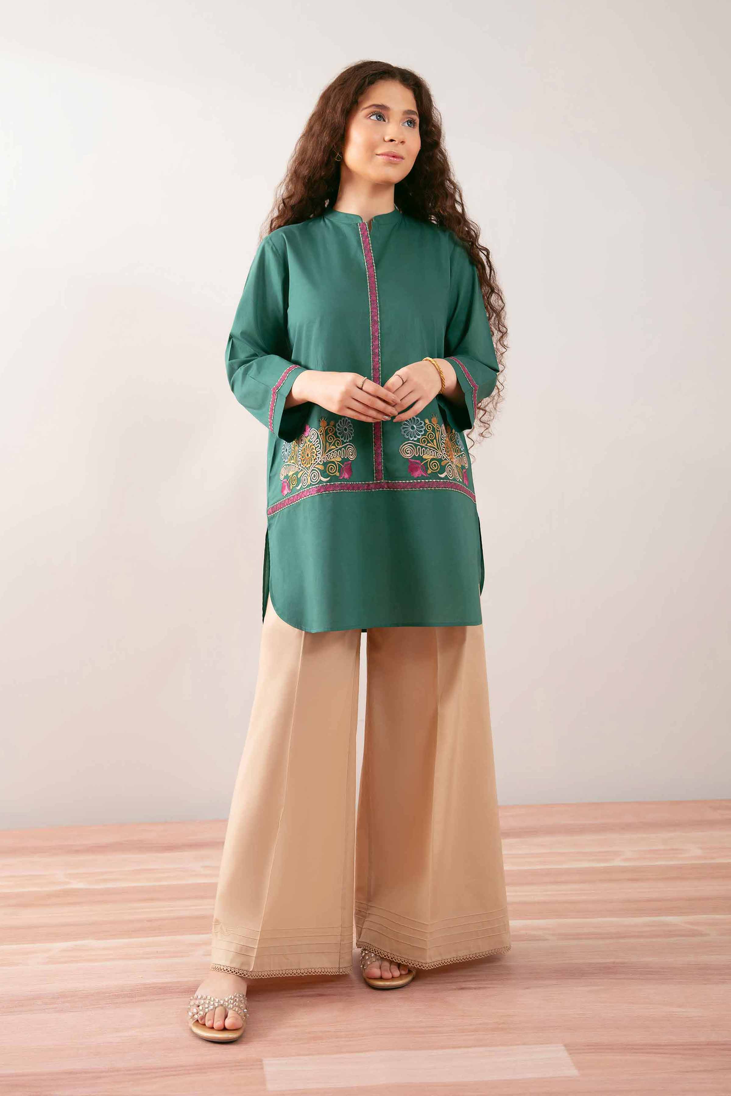 NishatUK - Green Embroidered Cambric 1-piece ready to wear Tunic