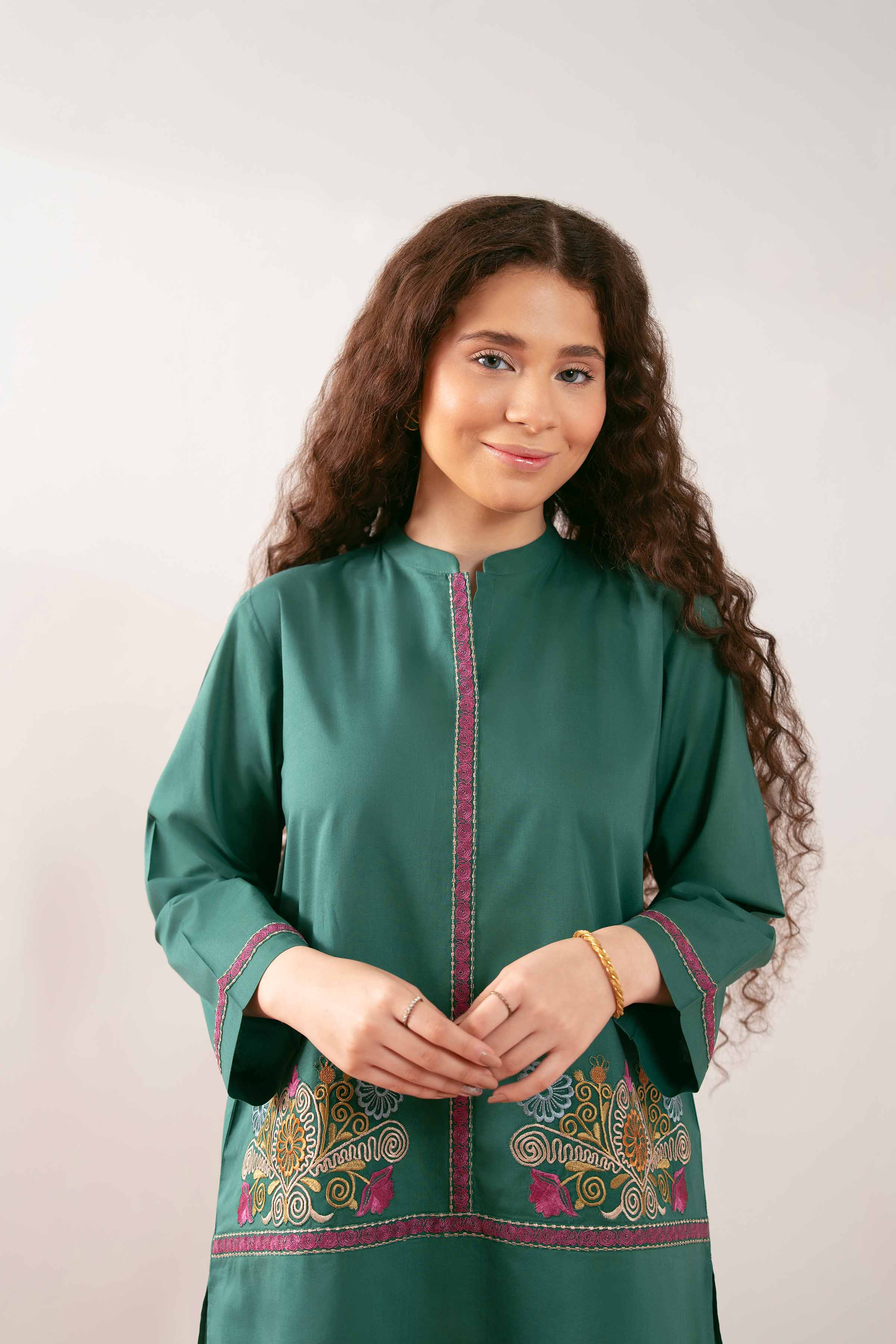 NishatUK - Green Embroidered Cambric 1-piece ready to wear Tunic