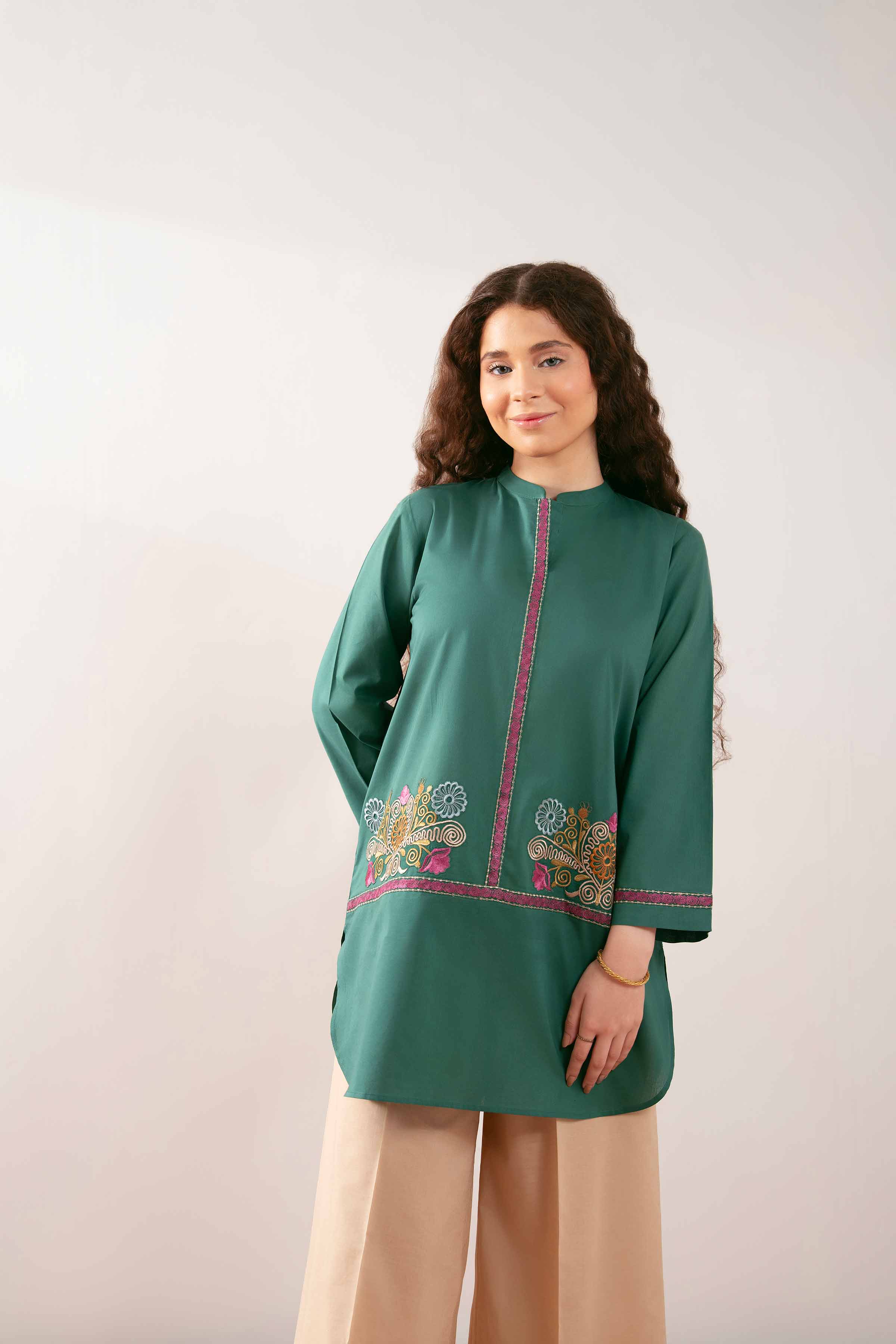 NishatUK - Green Embroidered Cambric 1-piece ready to wear Tunic