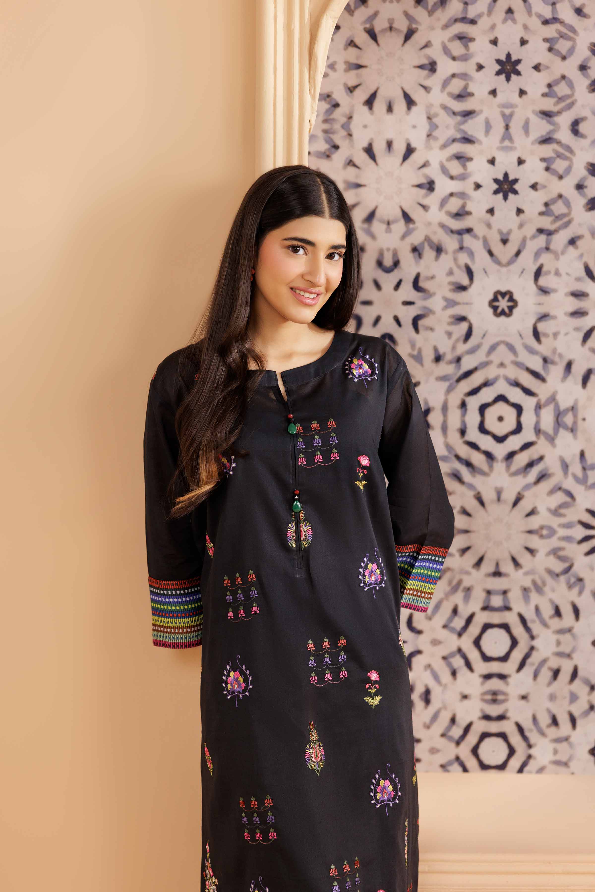 NishatUK - Black Embroidered Lawn 1-piece ready to wear Shirt