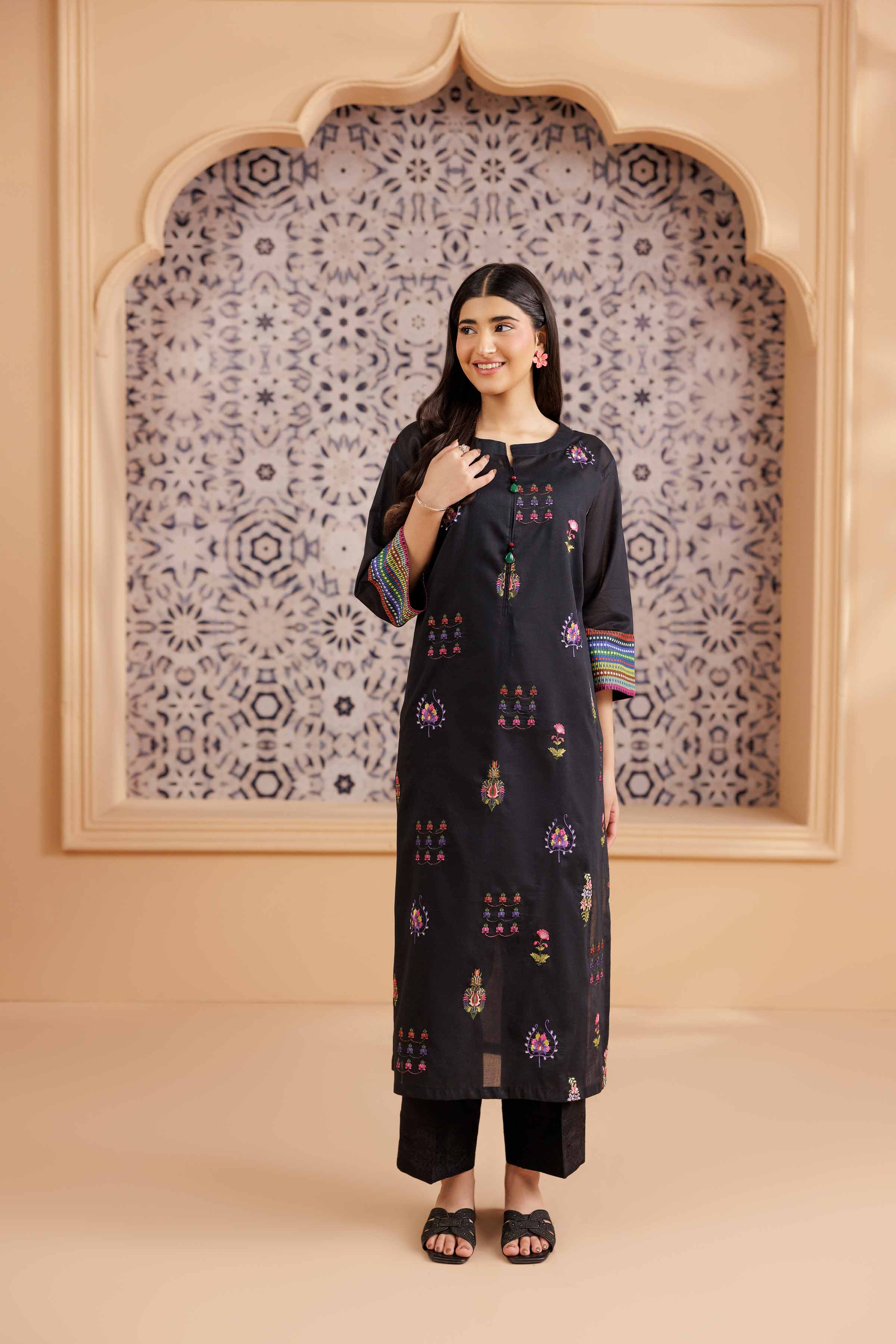 NishatUK - Black Embroidered Lawn 1-piece ready to wear Shirt
