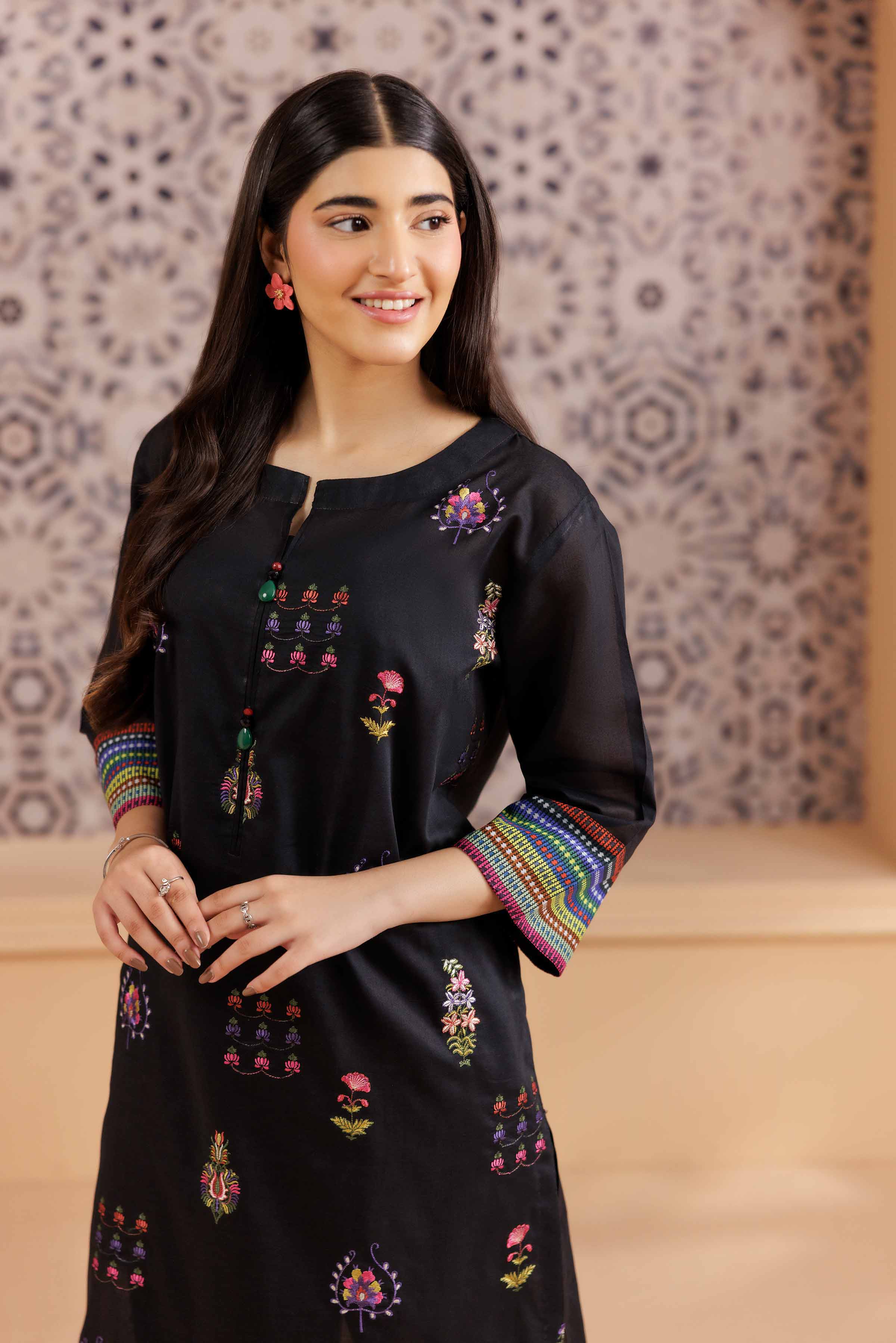 NishatUK - Black Embroidered Lawn 1-piece ready to wear Shirt
