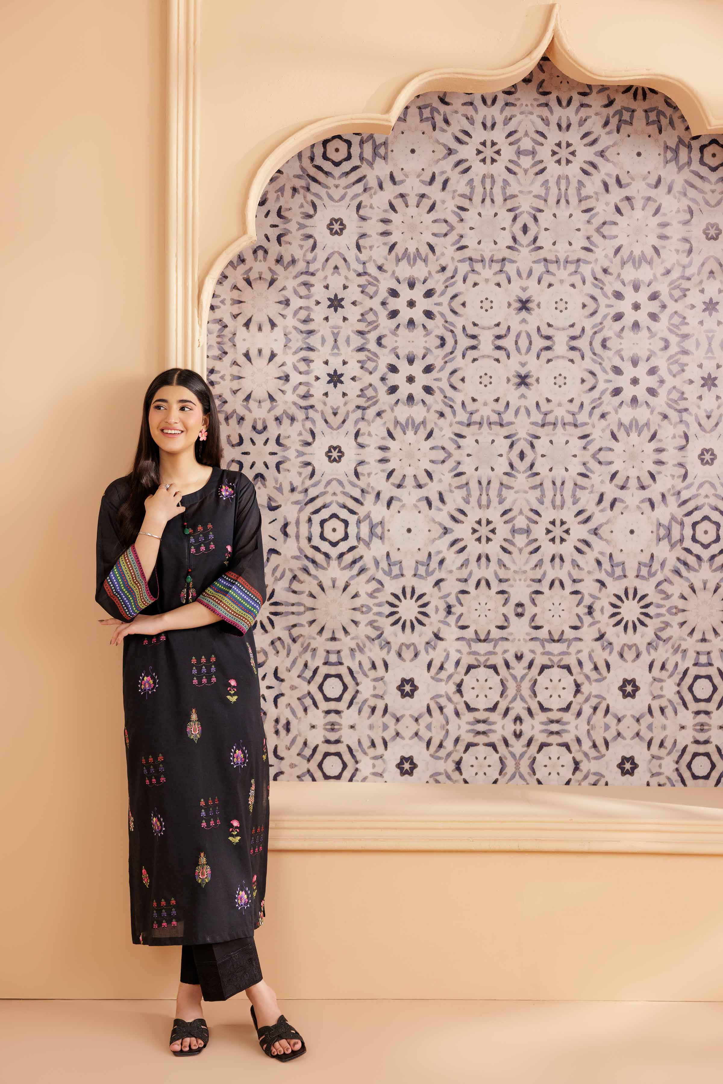 NishatUK - Black Embroidered Lawn 1-piece ready to wear Shirt