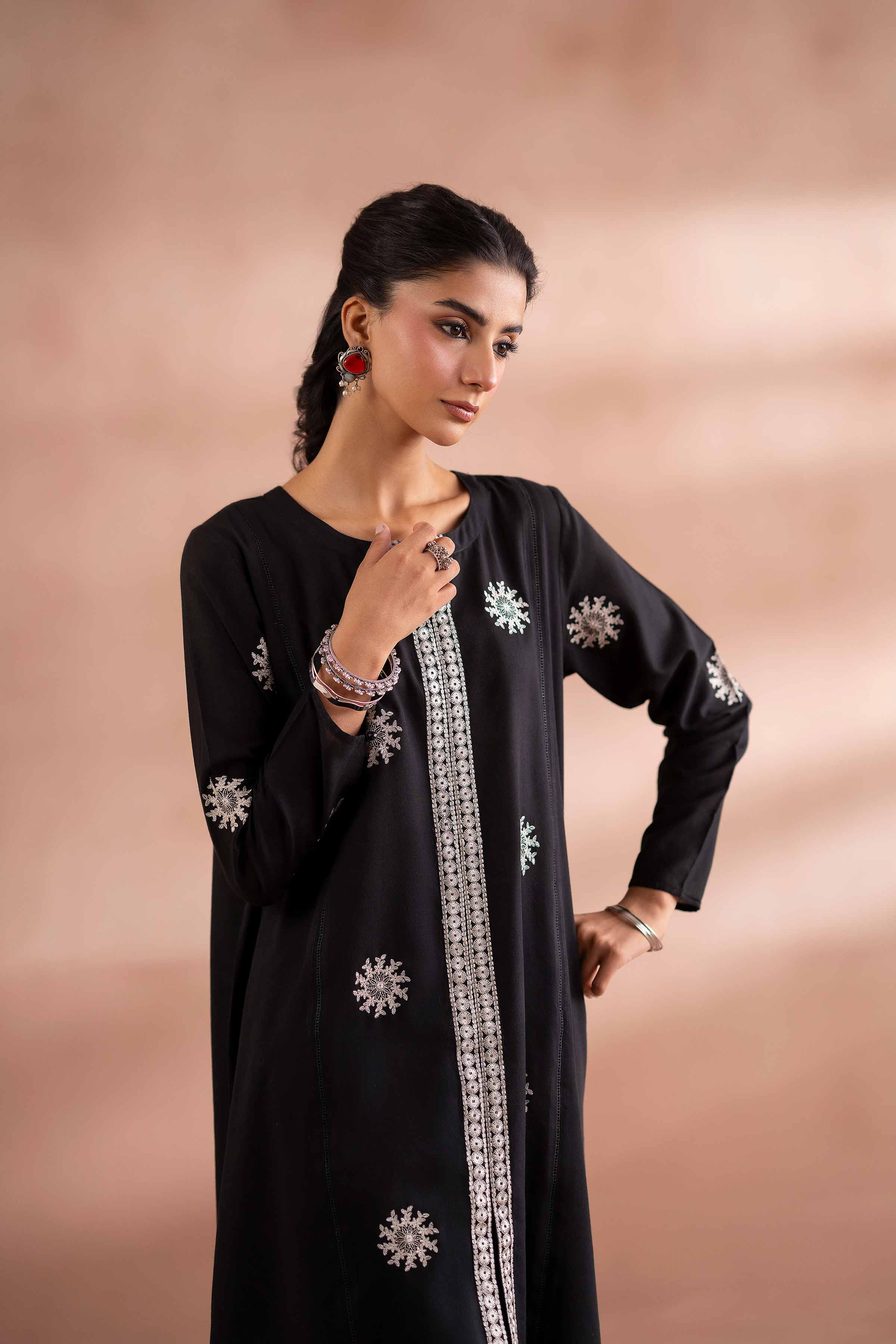 NishatUK - Black Embroidered Yarn Dyed 2-piece ready to wear Dress