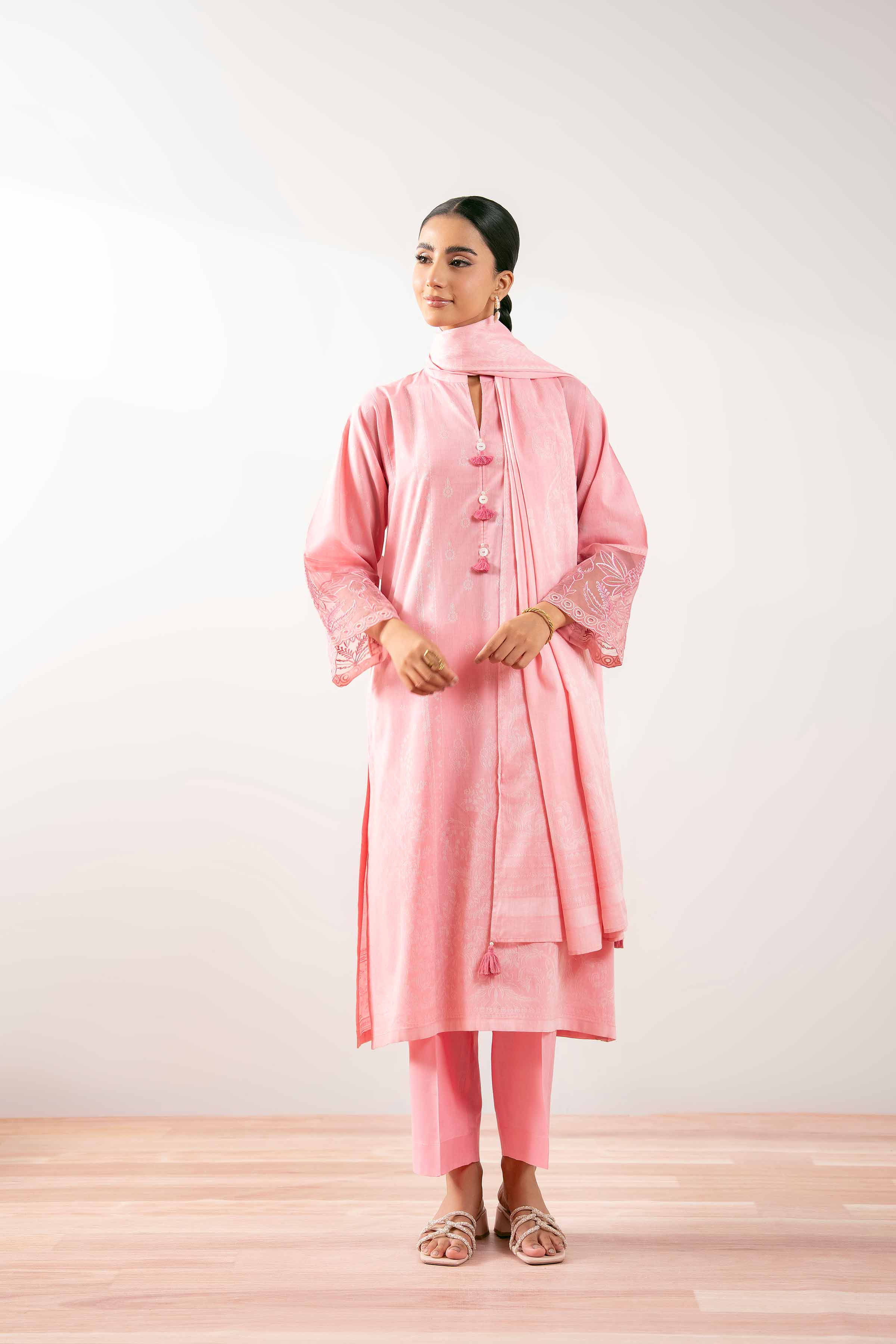NishatUK - Pink Embroidered Jacquard 3-piece ready to wear Suit