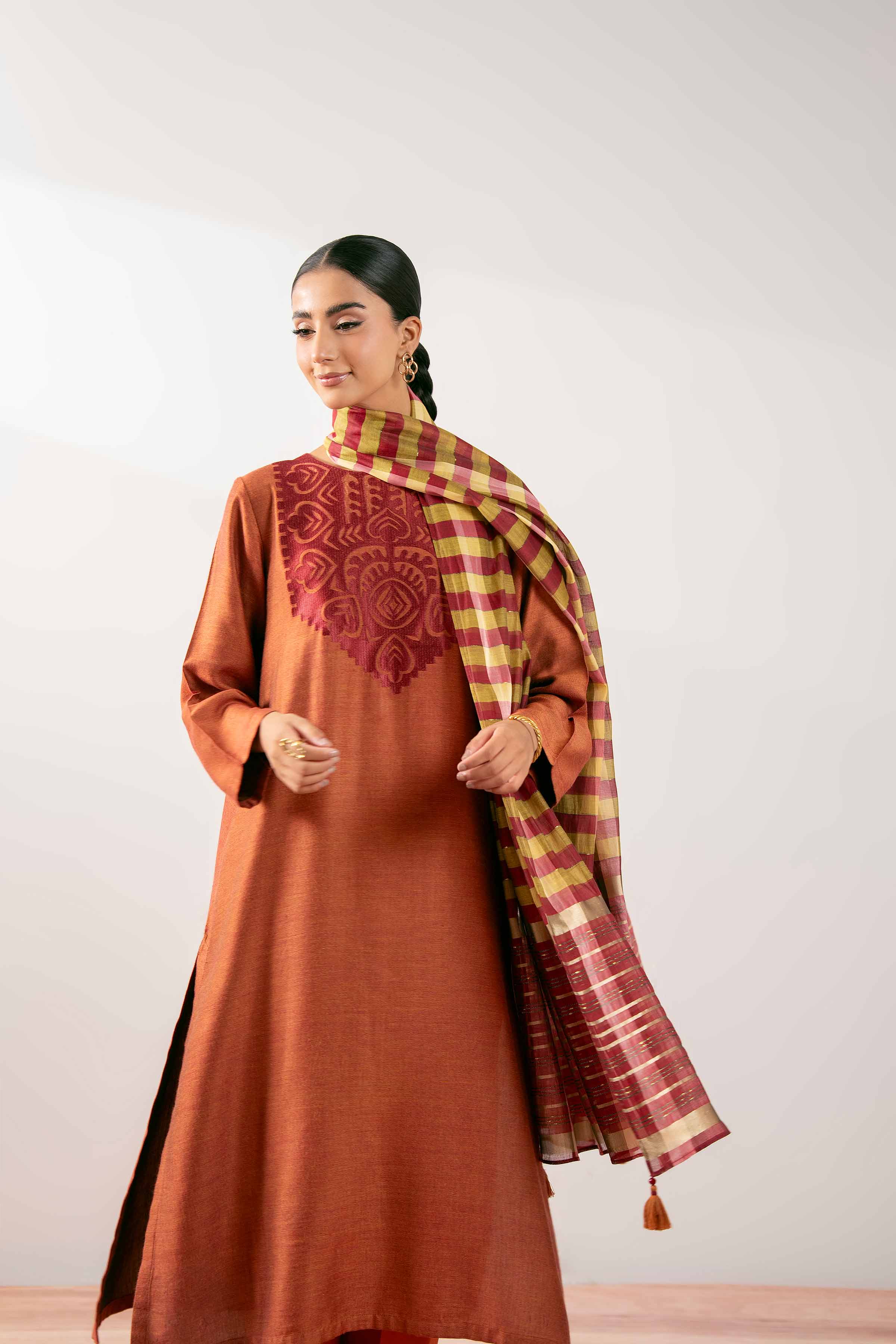 NishatUK - Rust Embroidered Jacquard 3-piece ready to wear Suit