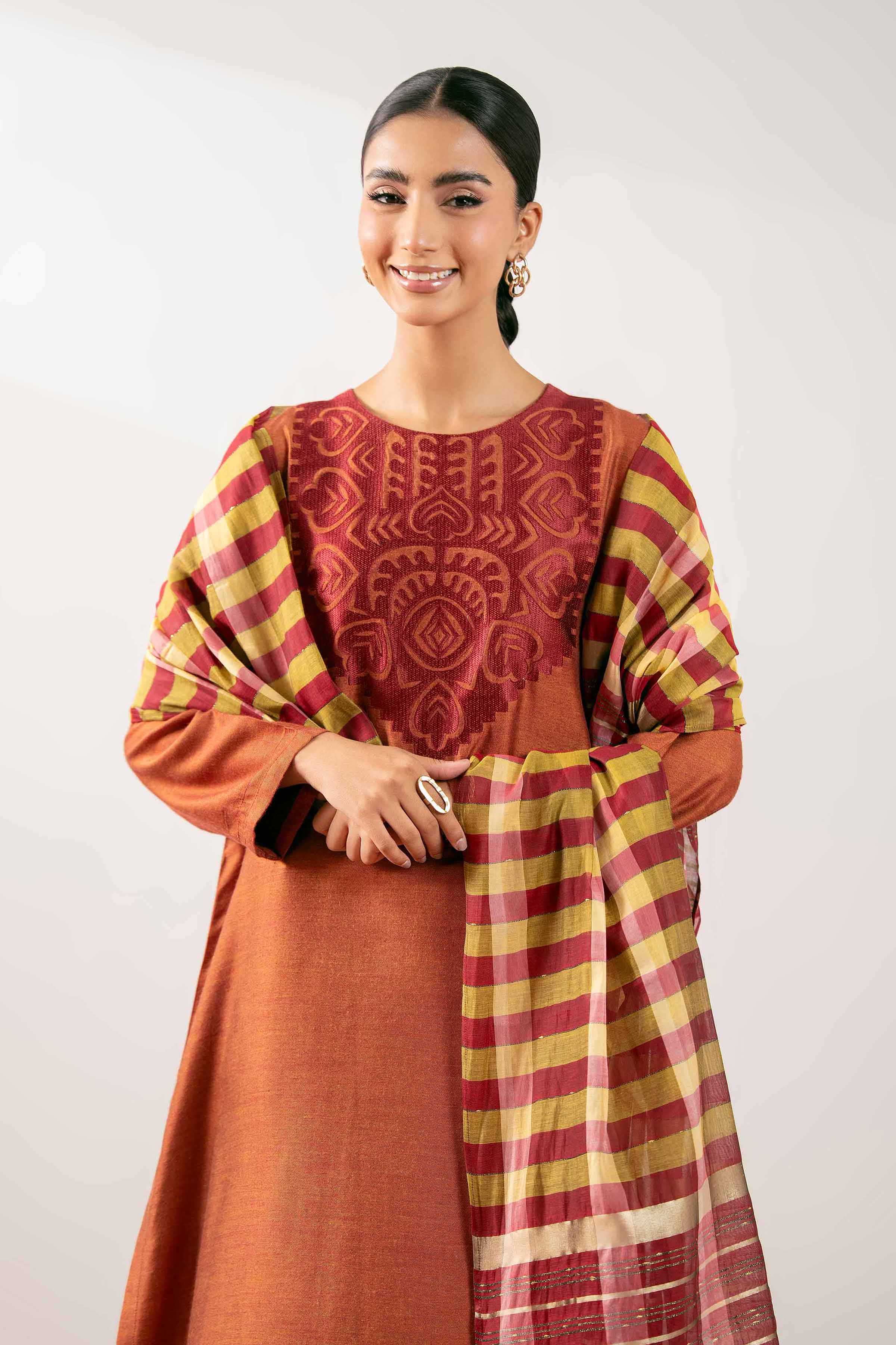 NishatUK - Rust Embroidered Jacquard 3-piece ready to wear Suit