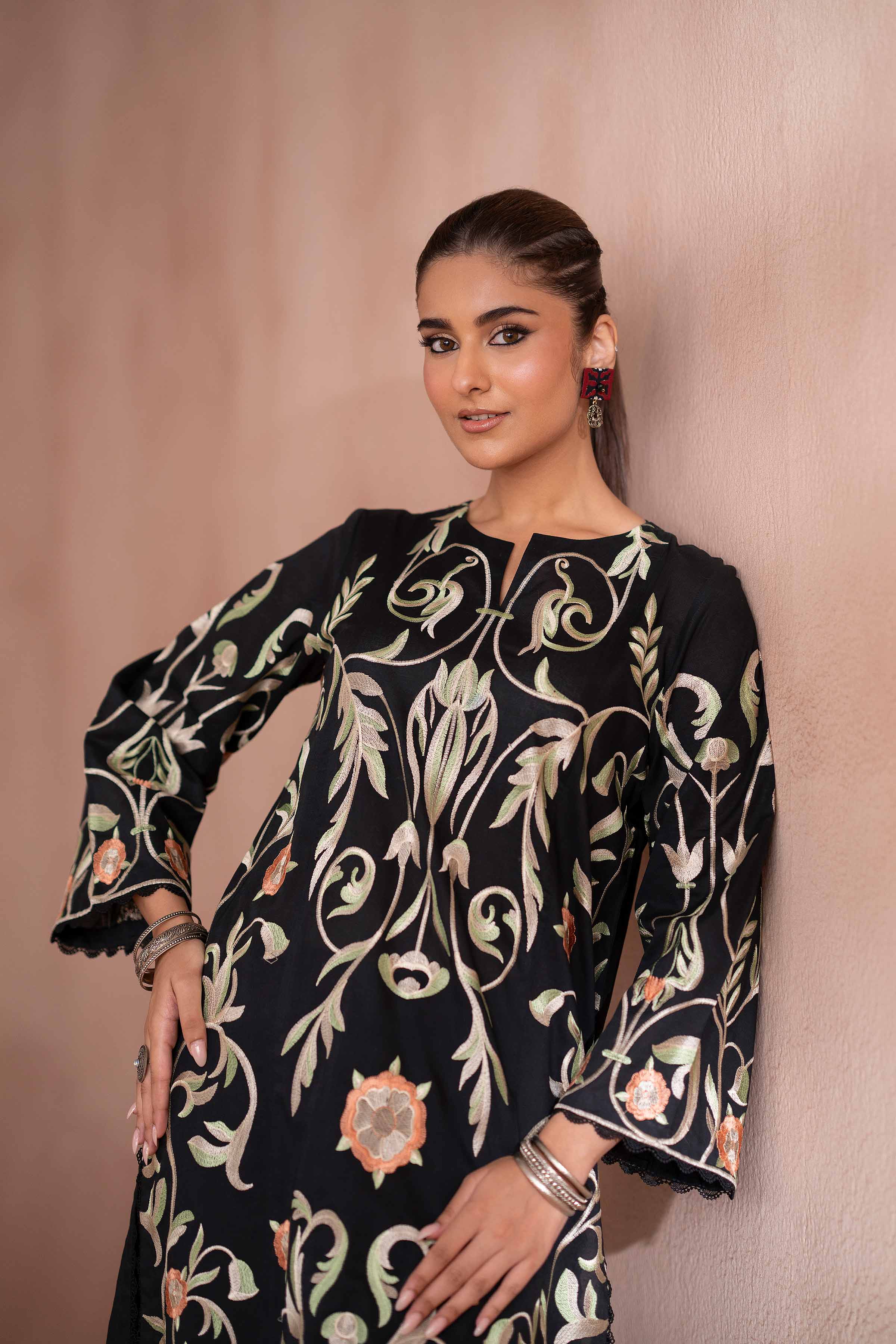 NishatUK - Black Embroidered Cambric 2-piece ready to wear Dress