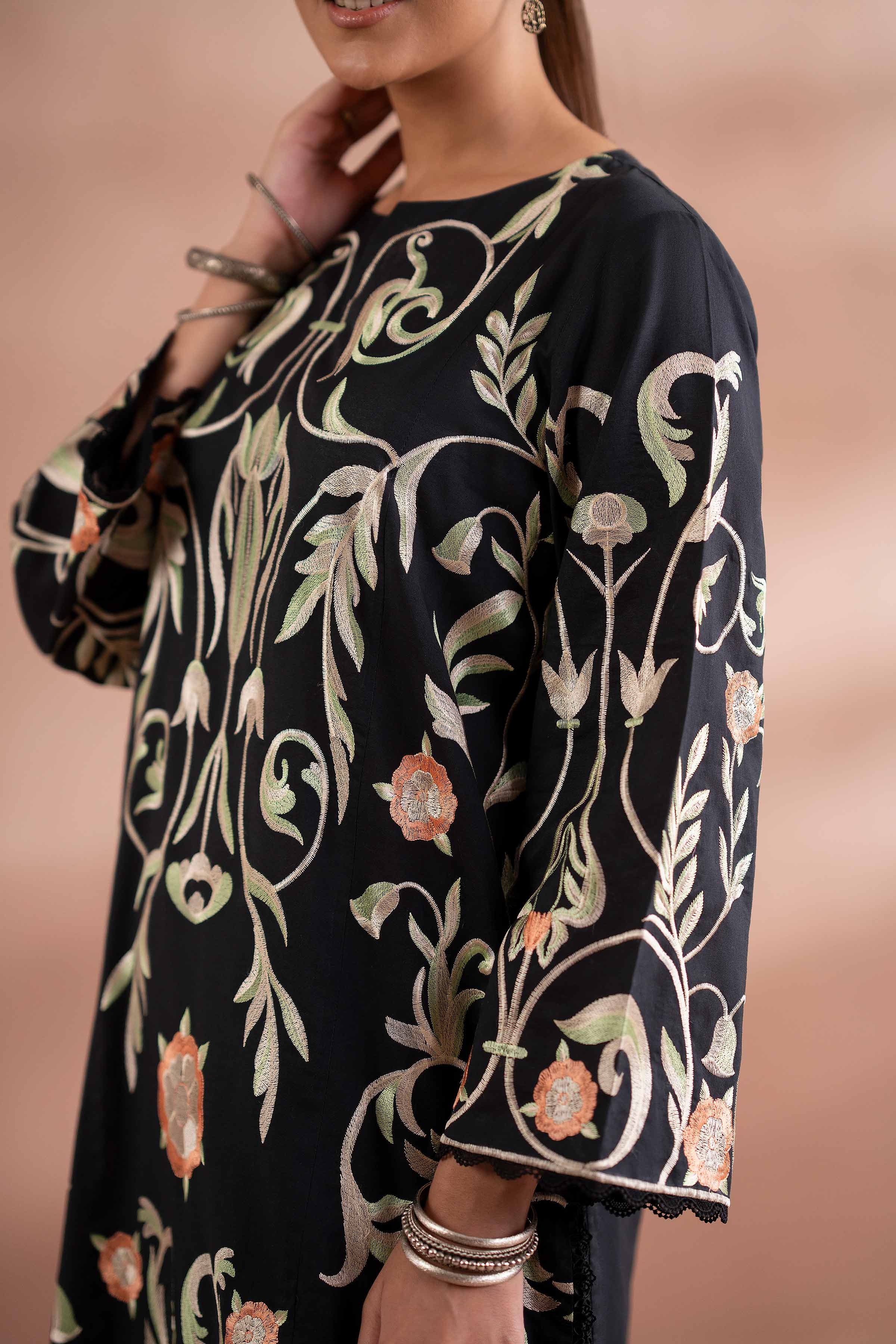 NishatUK - Black Embroidered Cambric 2-piece ready to wear Dress