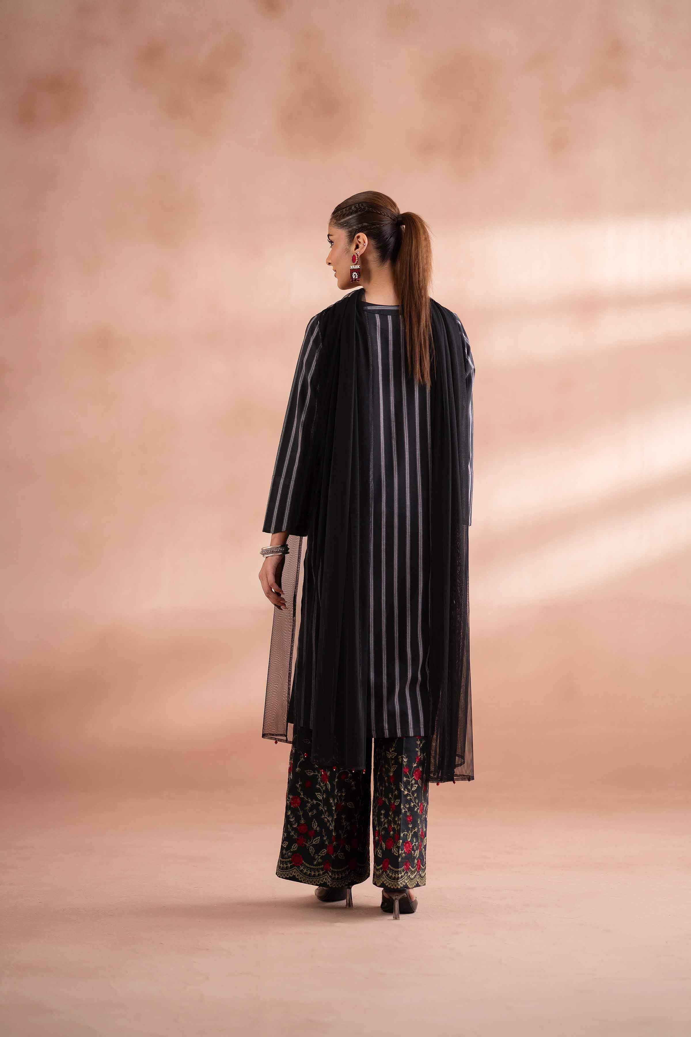 NishatUK - Black Embroidered Yarn Dyed 3-piece ready to wear Suit