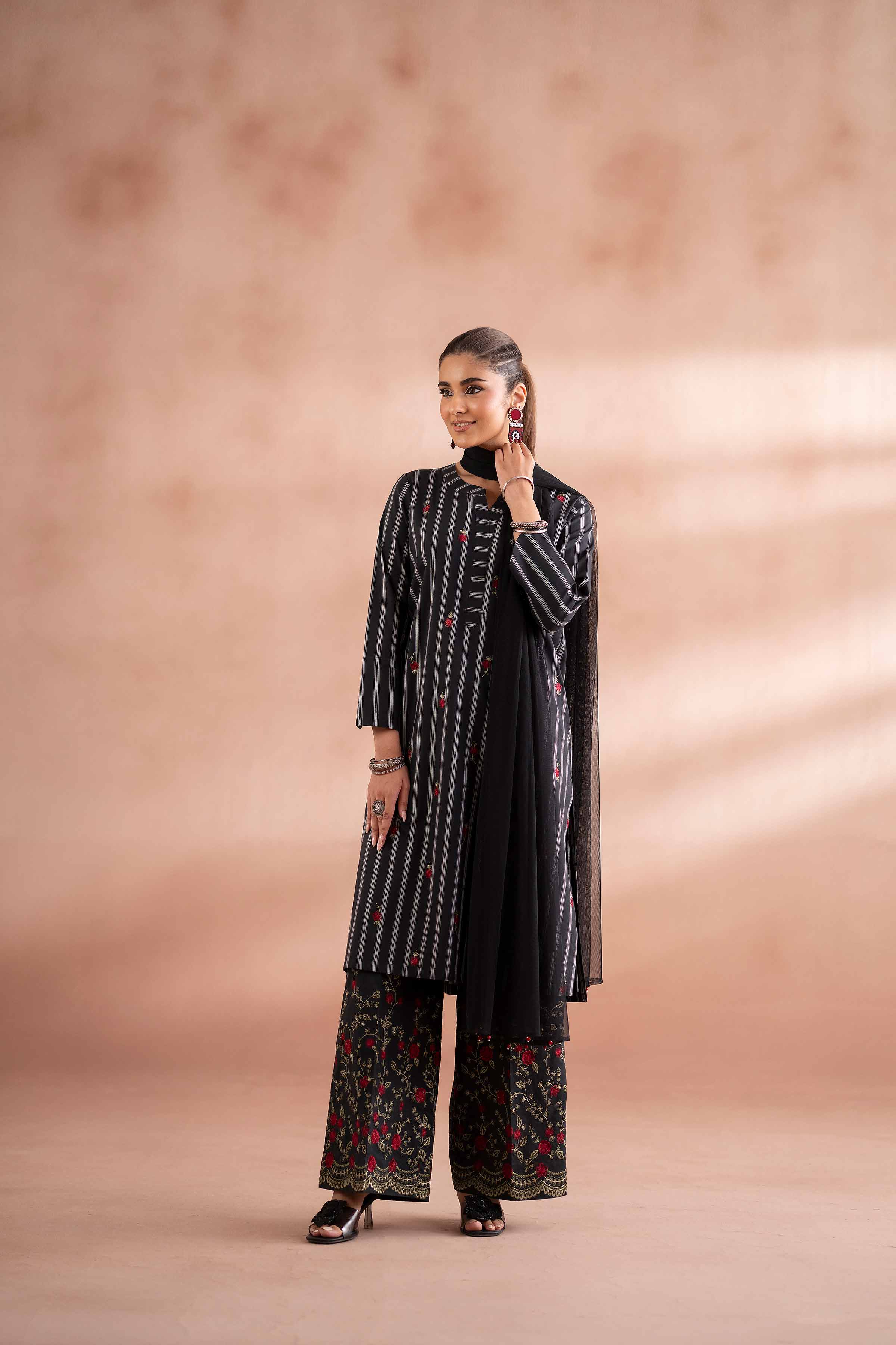 NishatUK - Black Embroidered Yarn Dyed 3-piece ready to wear Suit