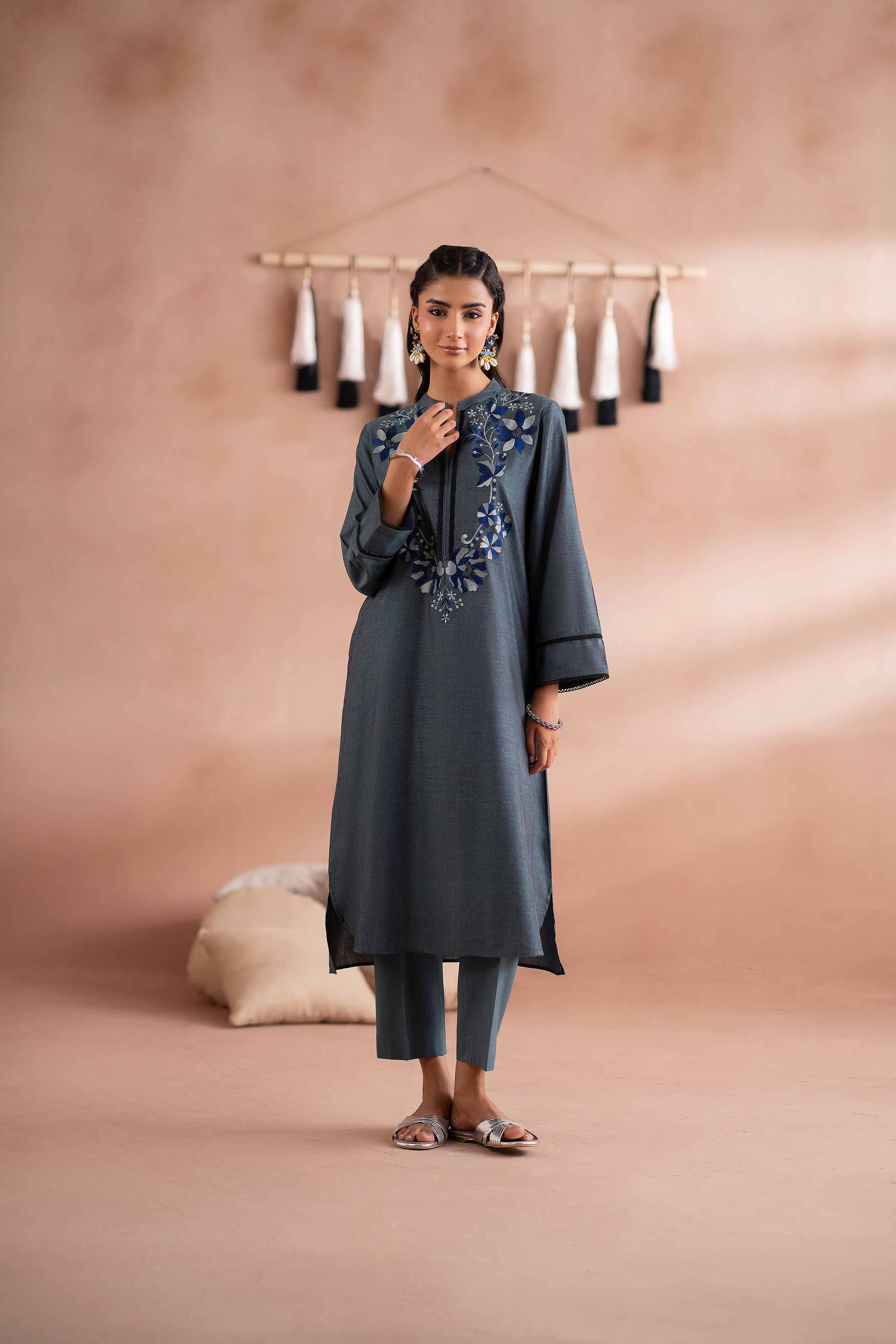NishatUK - Peacock Embroidered Yarn Dyed 2-piece ready to wear Dress