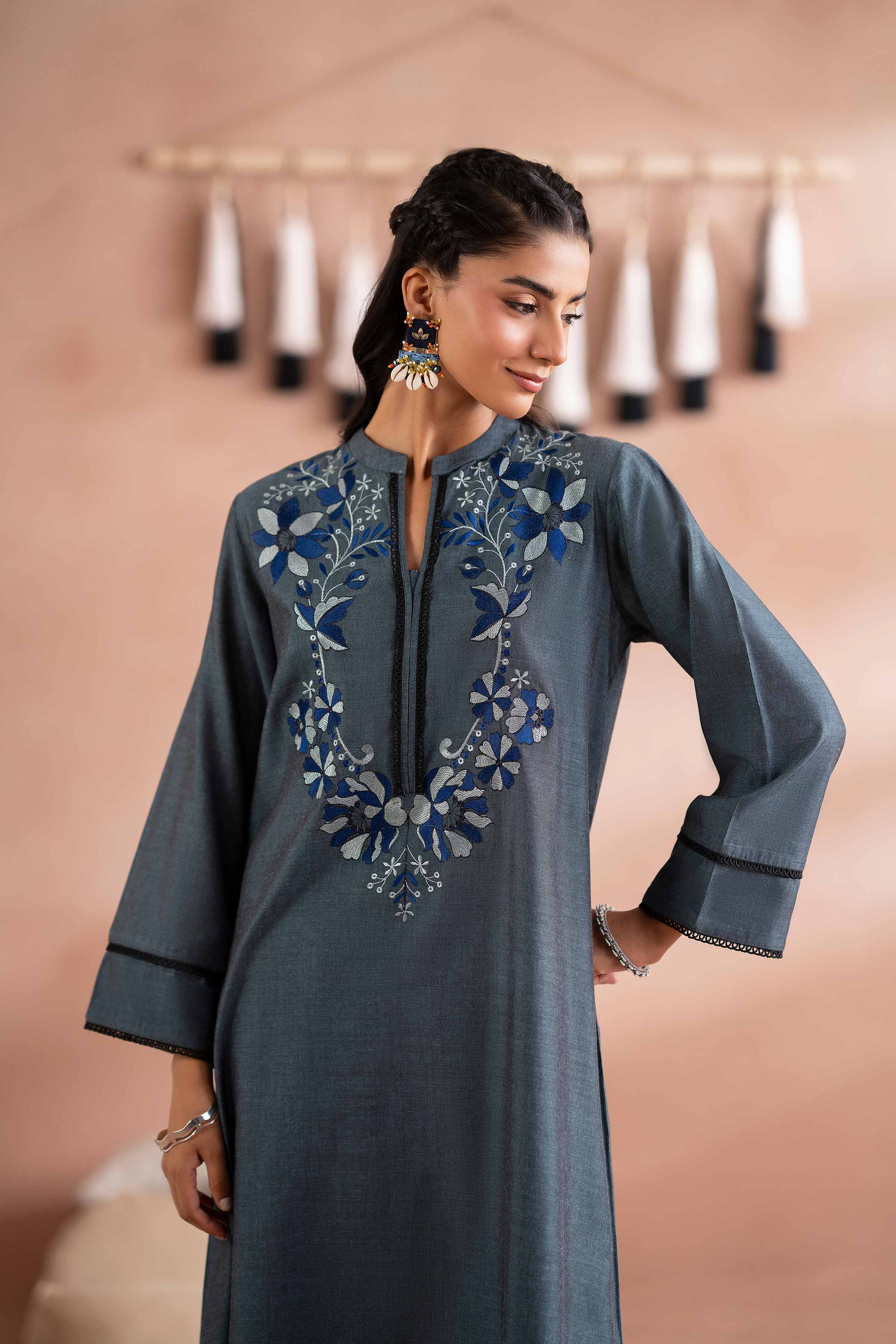 NishatUK - Peacock Embroidered Yarn Dyed 2-piece ready to wear Dress