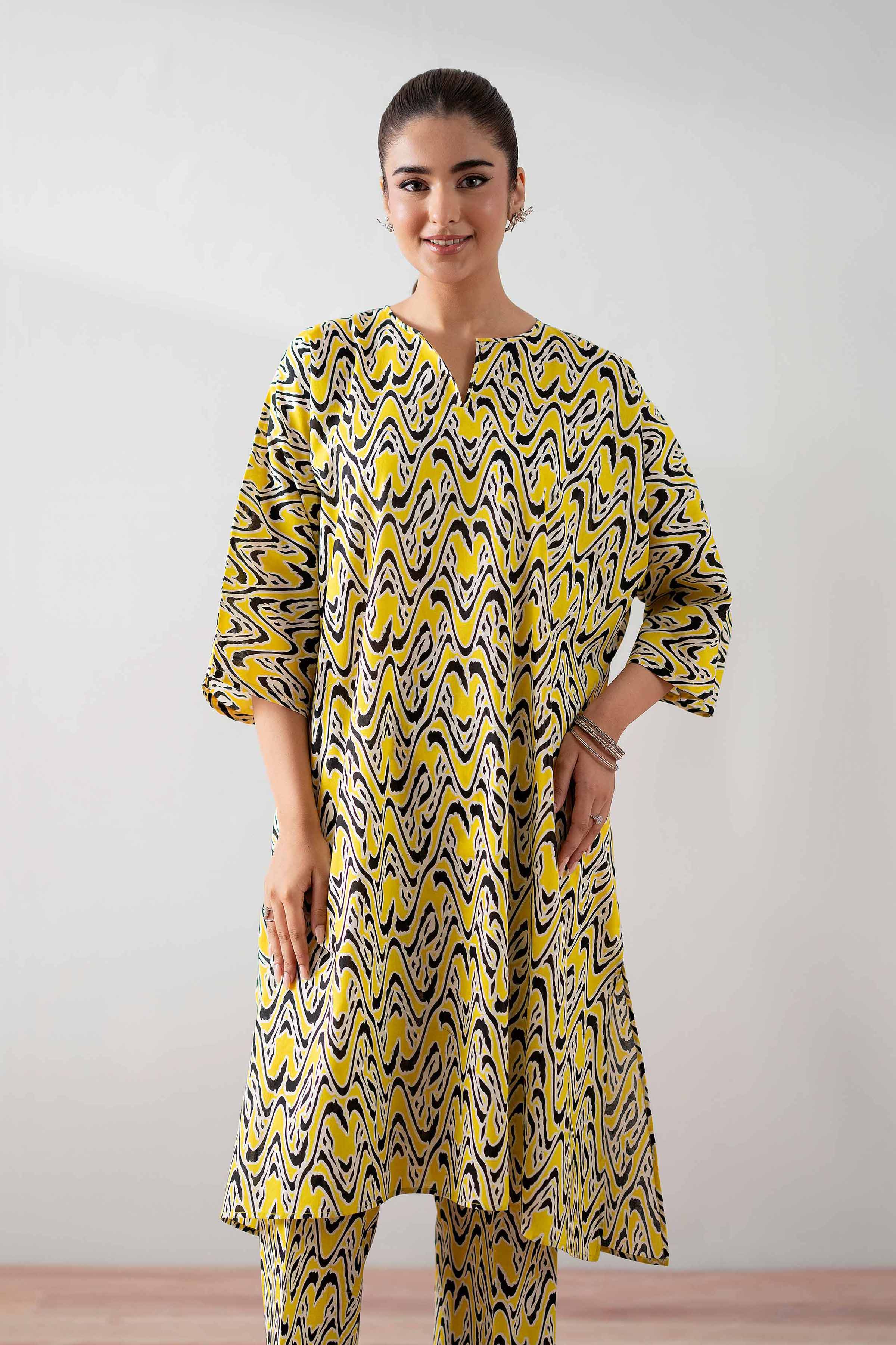 NishatUK - Yellow Printed  Cambric 2-piece ready to wear Dress