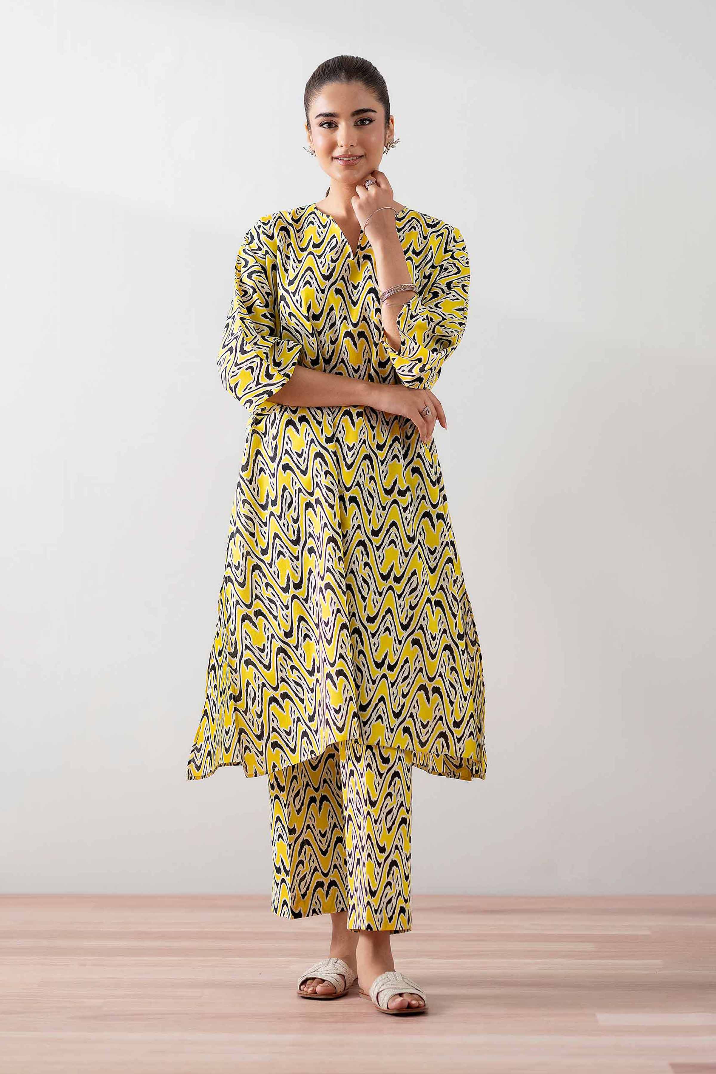 NishatUK - Yellow Printed  Cambric 2-piece ready to wear Dress