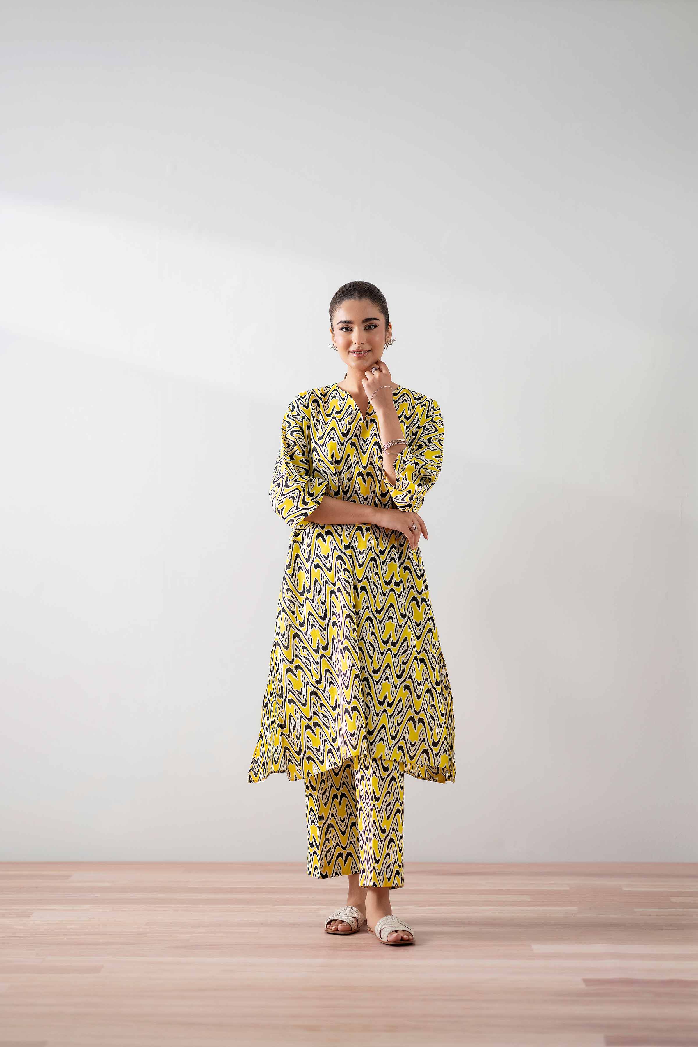 NishatUK - Yellow Printed  Cambric 2-piece ready to wear Dress